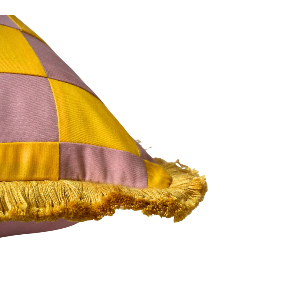 Yellow and Rose Pink Patchwork with Yellow Fringe - Image 3