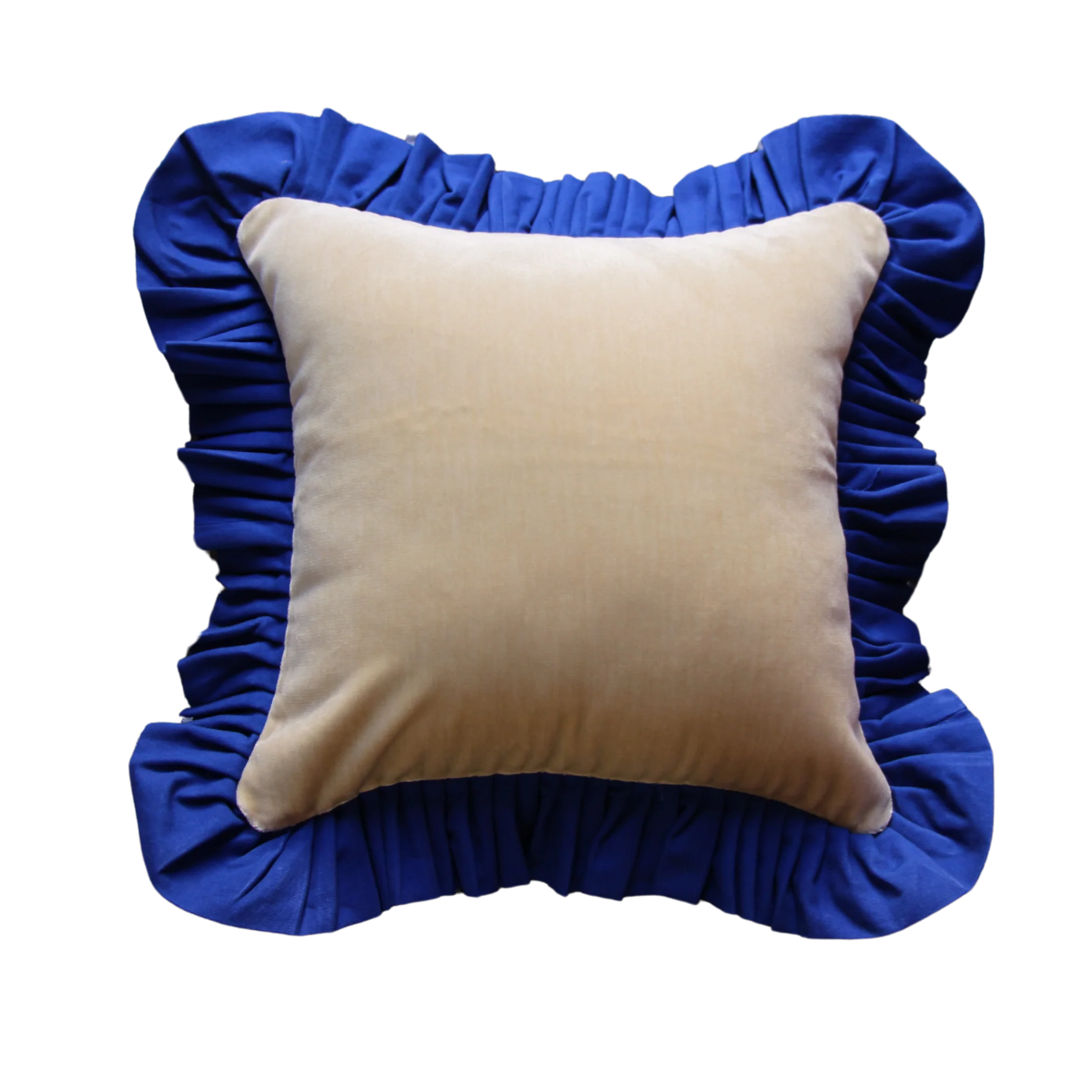Beige Cream Velvet with Klein Blue Ruffle