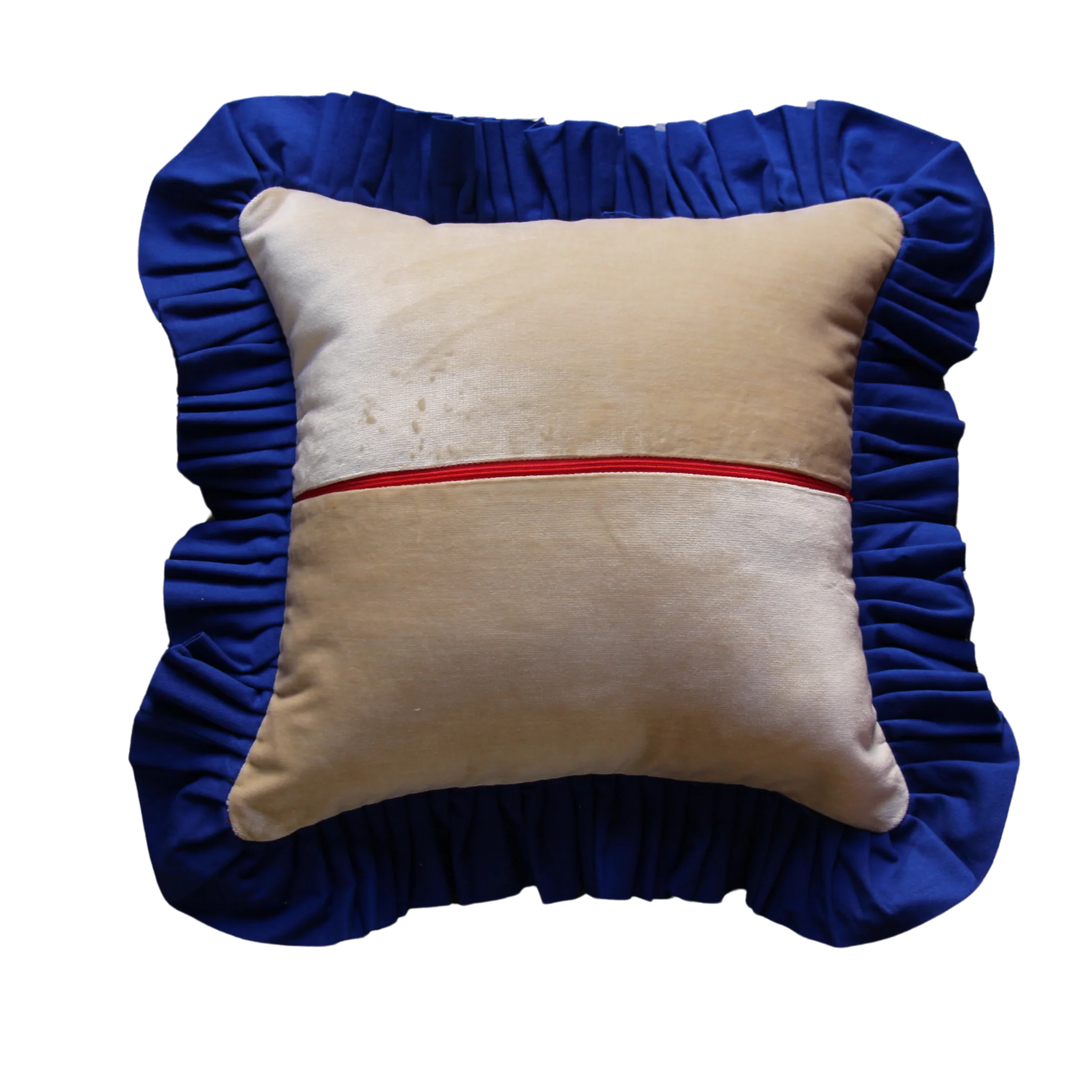 Beige Cream Velvet with Klein Blue Ruffle - Image 2