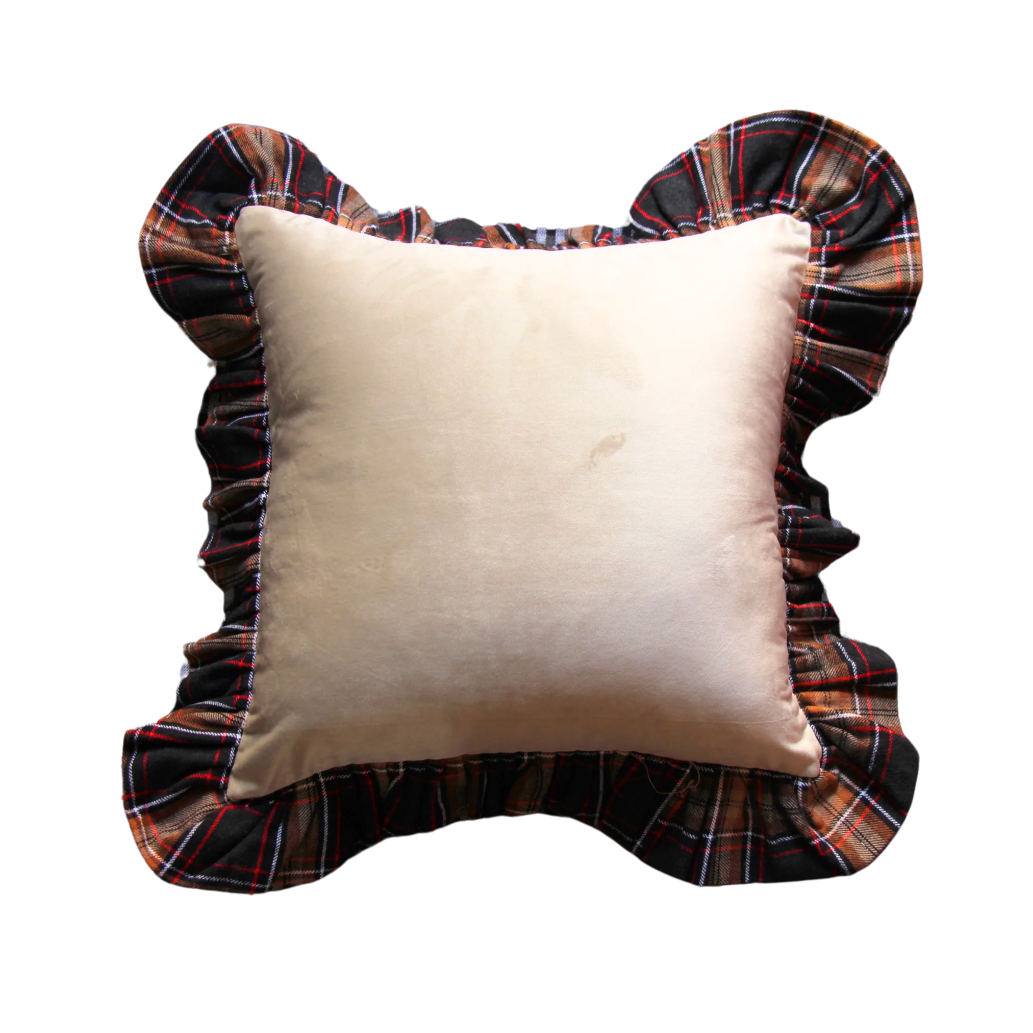 Beige Cream Velvet with Square Pattern Ruffle
