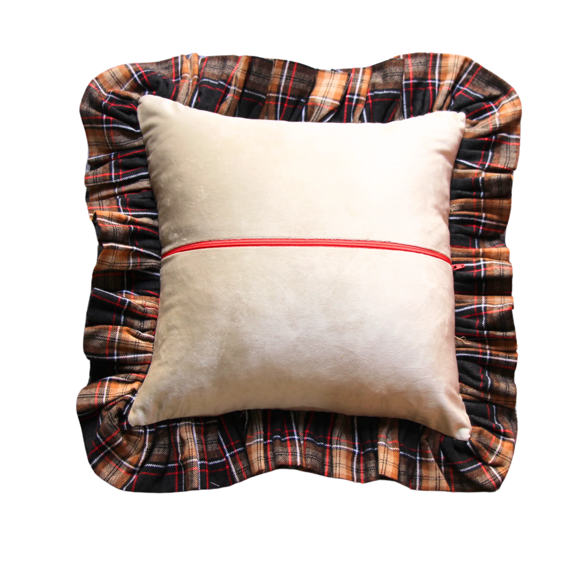 Beige Cream Velvet with Square Pattern Ruffle - Image 2