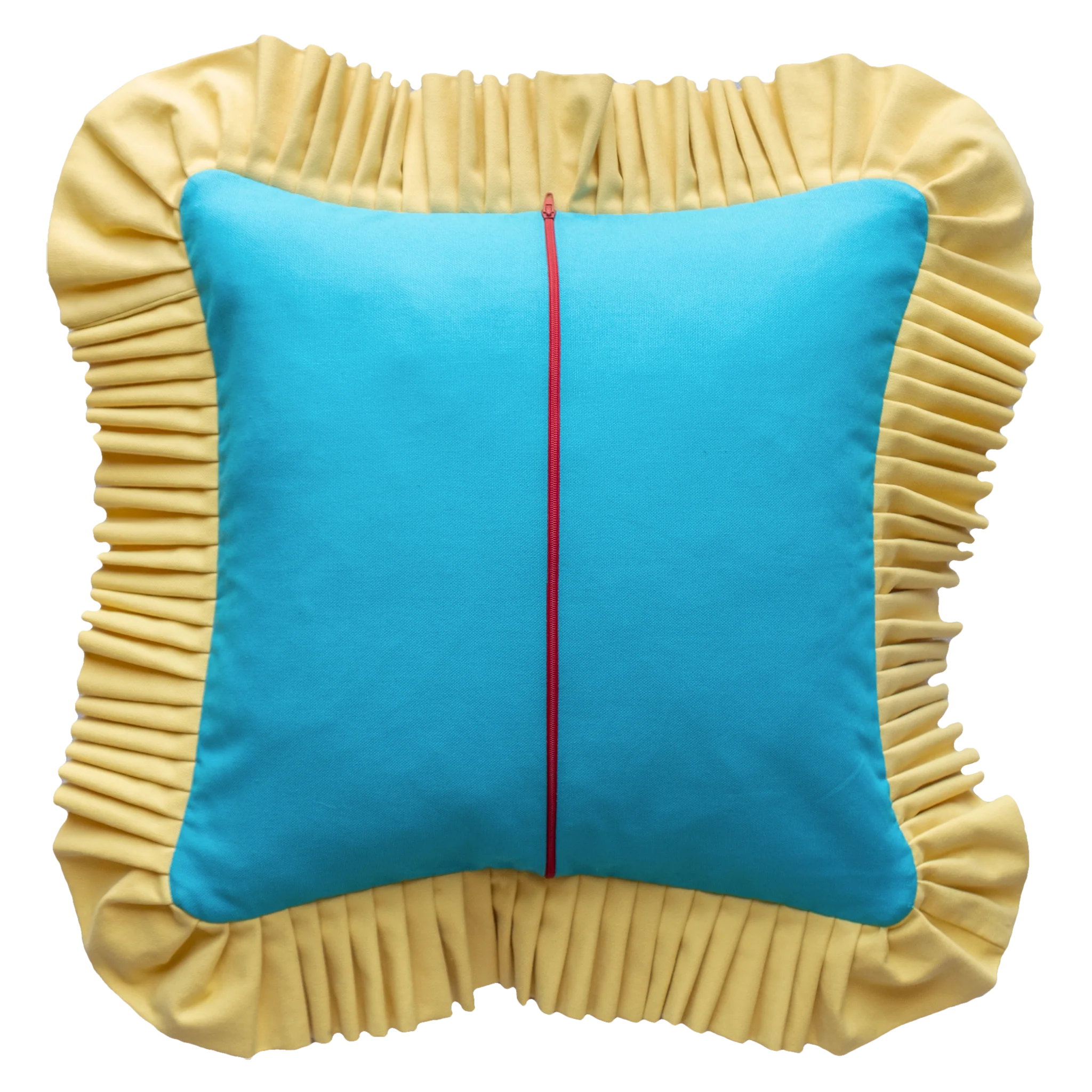 Ruffle with piping: Blue dodger w/ Sandy yellow Ruffle and Orange piping - Image 2
