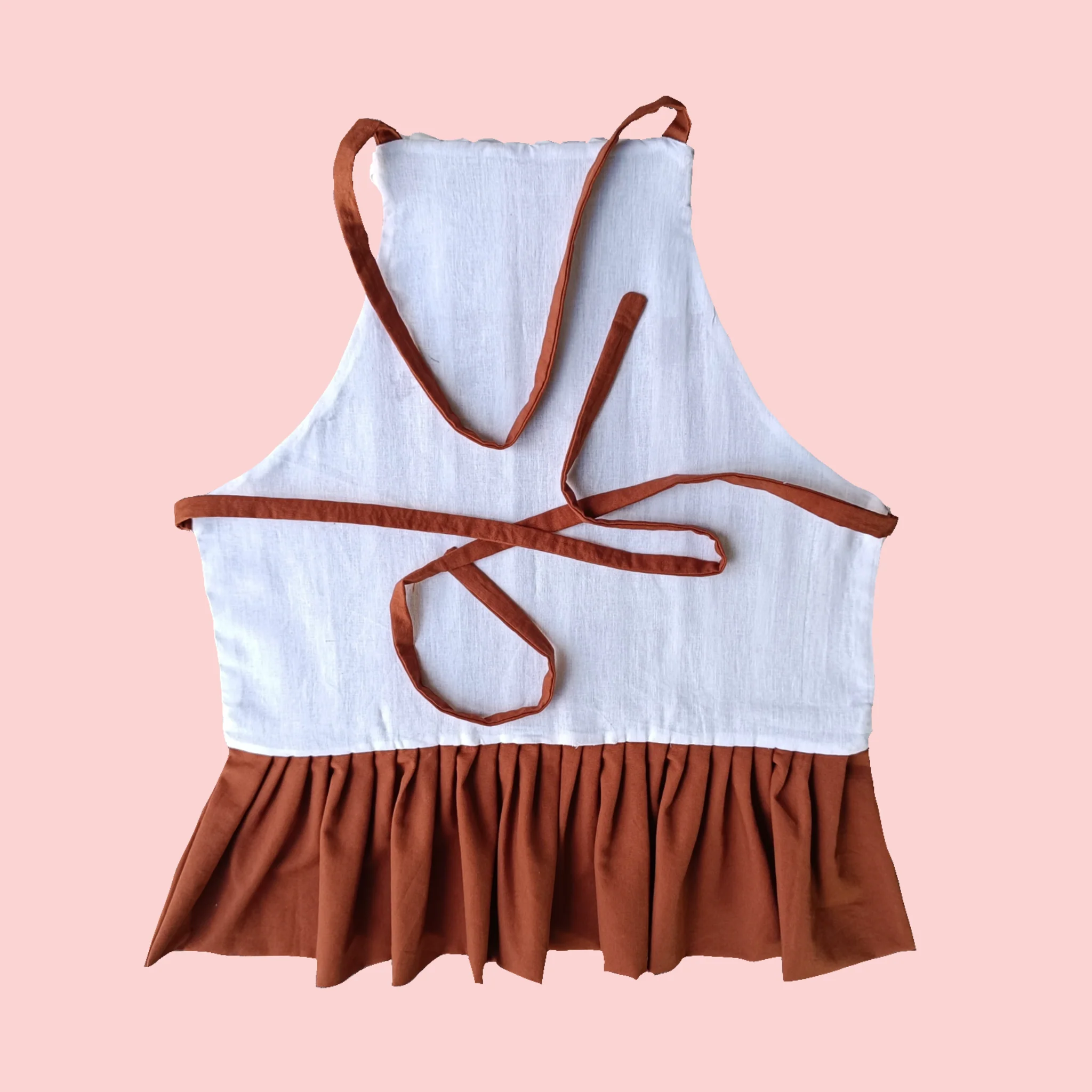 Brown and White Stripes with Brown Ruffle Apron - Image 3