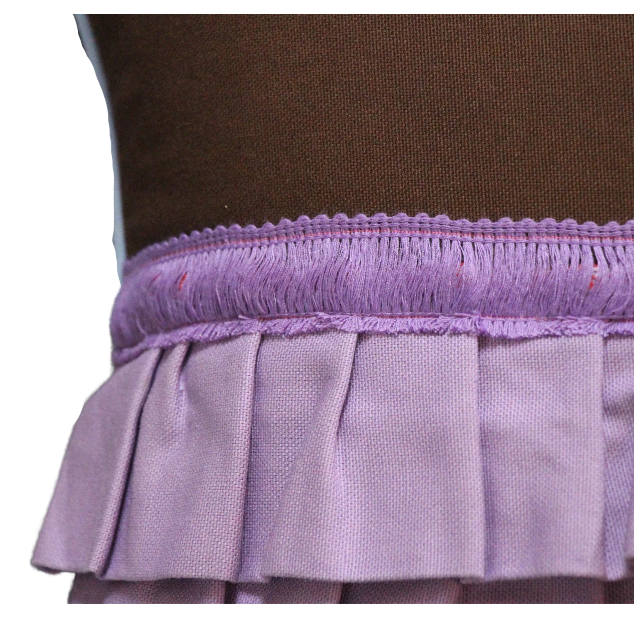 Dark Brown and Lilac Ruffle/Fringe with Blue Piping - Image 3