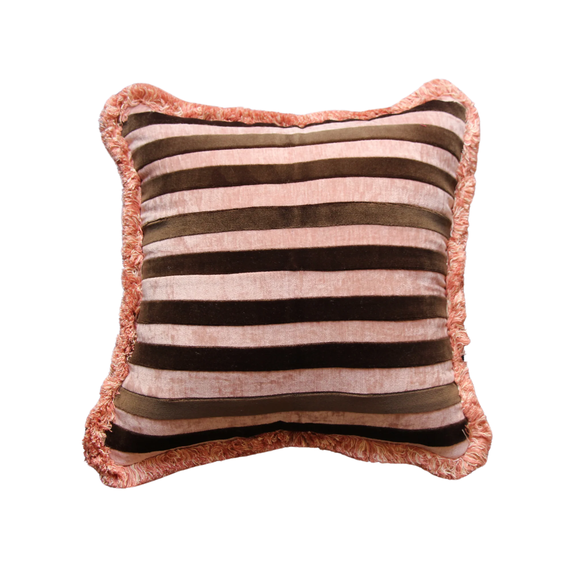 Dark Brown and Pink Stripes Velvet with Pink Fringe