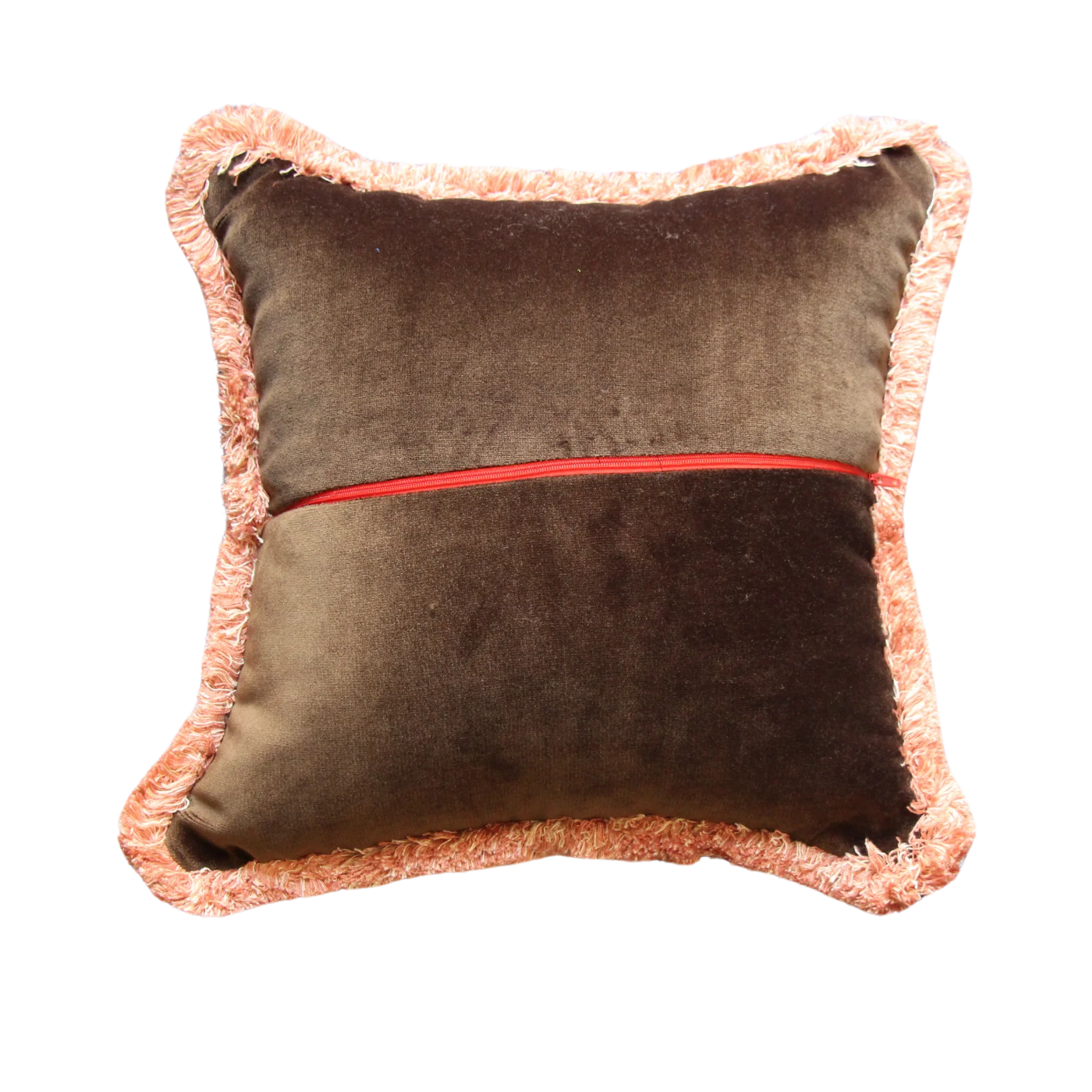 Dark Brown and Pink Stripes Velvet with Pink Fringe - Image 2