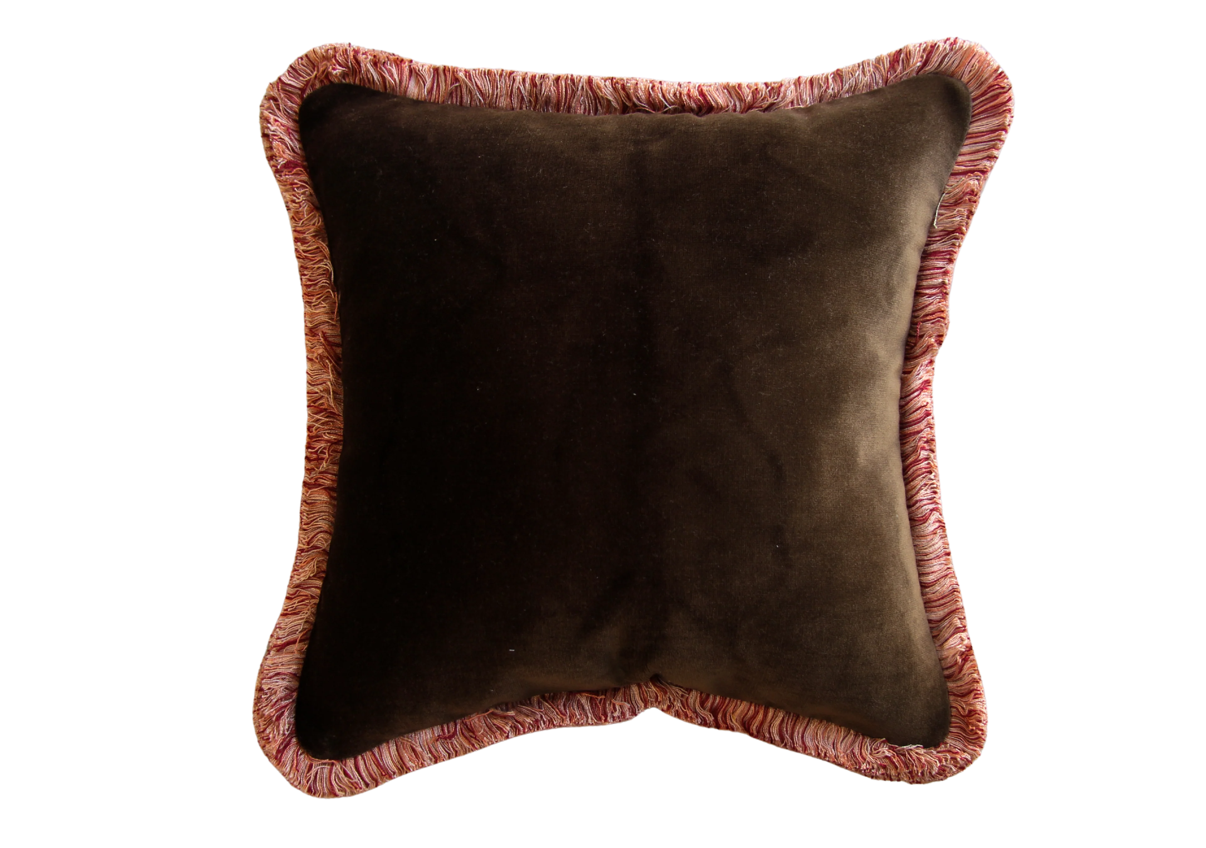 Dark Brown Velvet with Pink Fringe