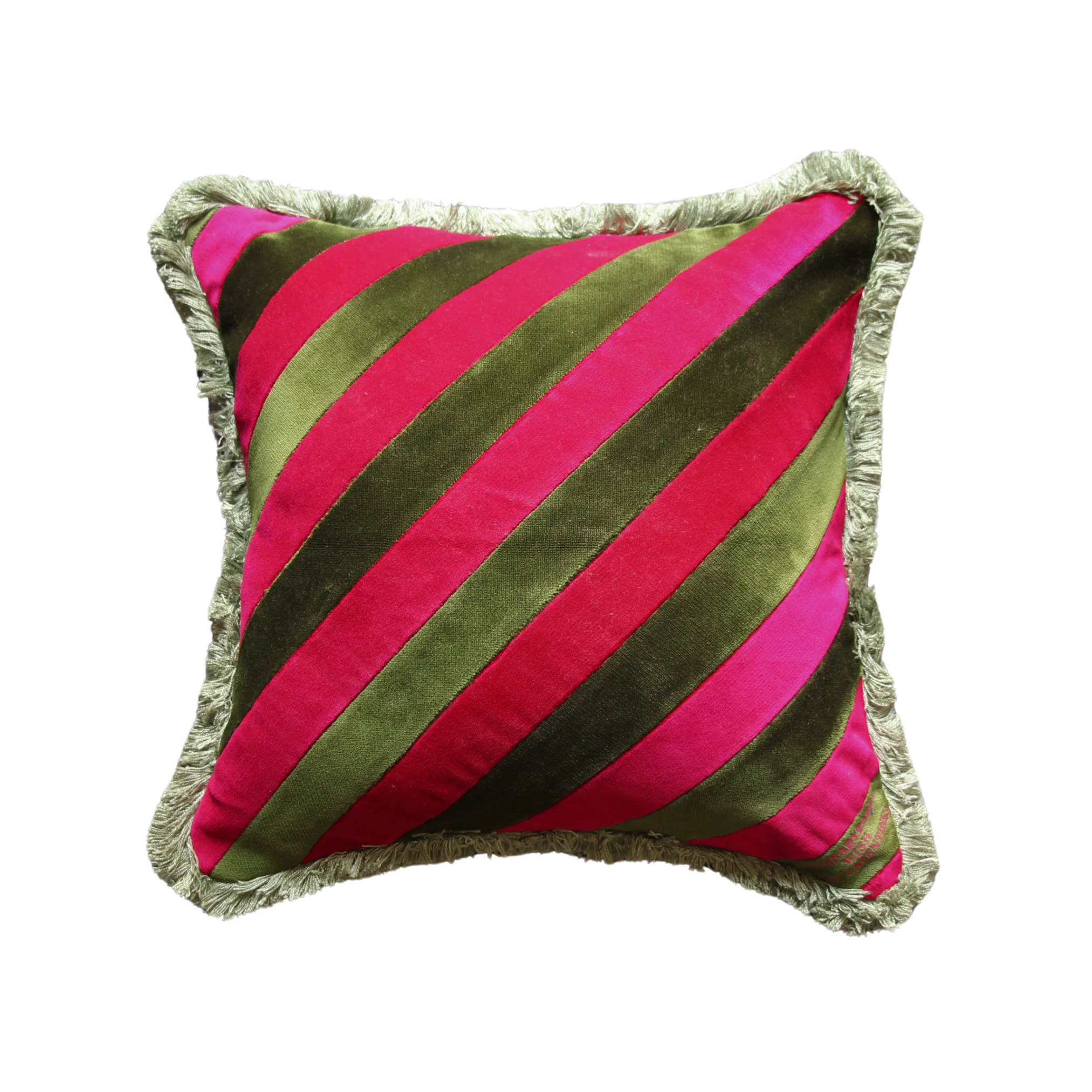 Green and Raspberry Stripes Velvet with Green Fringe