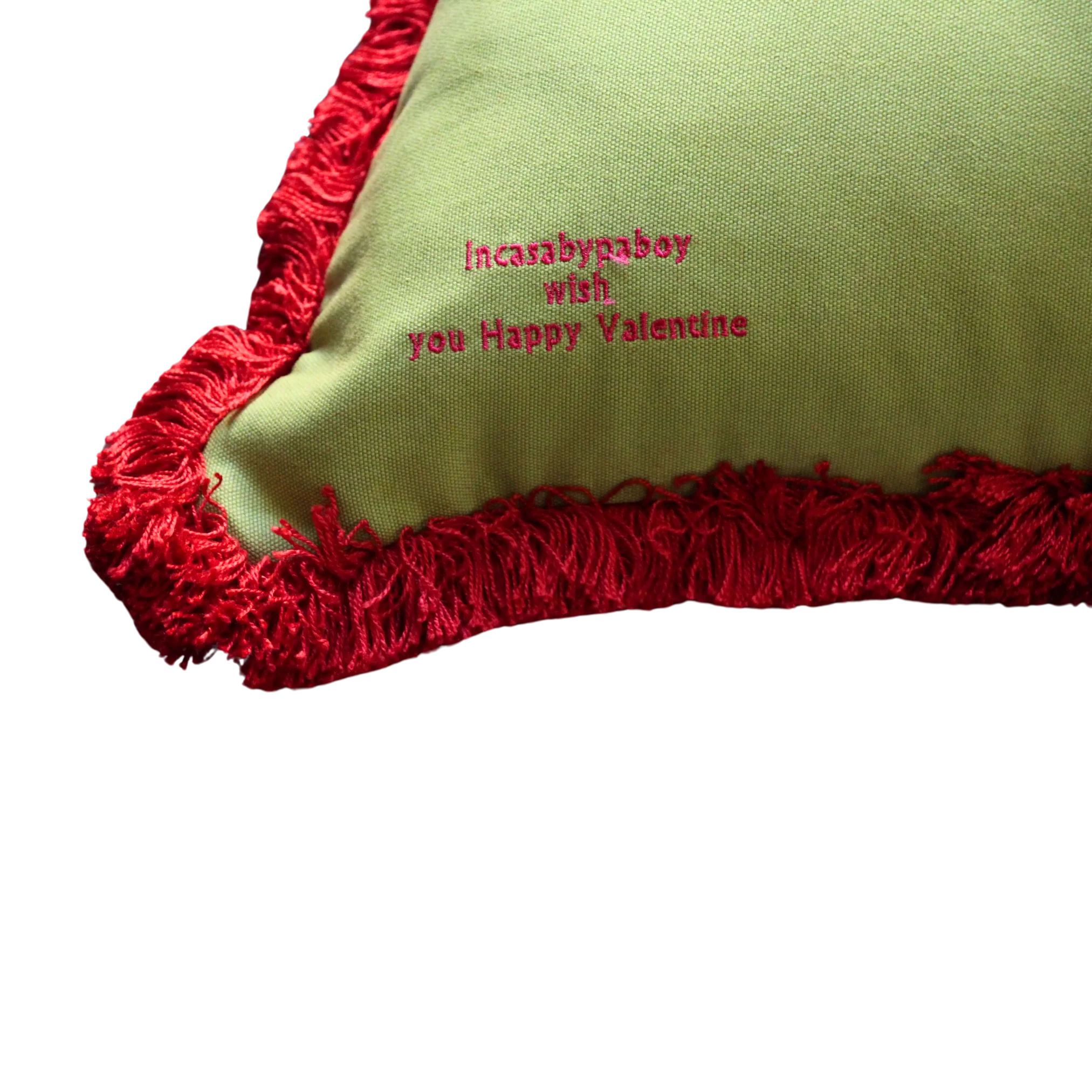 Light Green and Red Valentine Embroidery with Red Fringe - Image 3