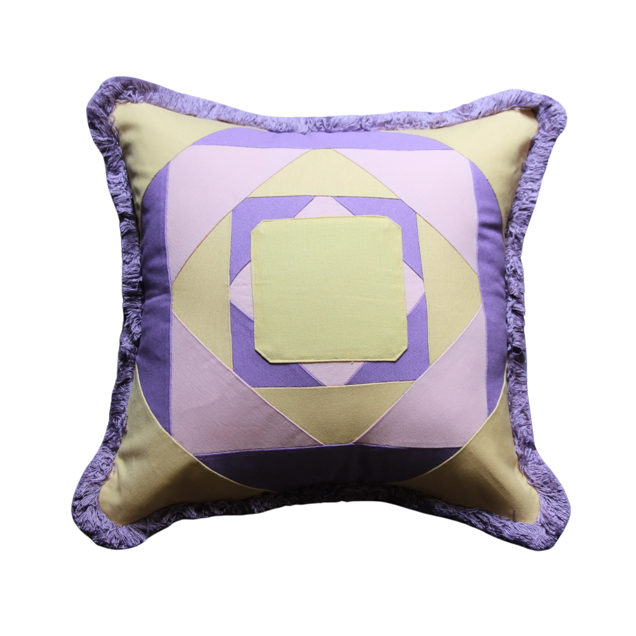 Lilac, Purple and Sandy Yellow Patchwork with Lilac Fringe