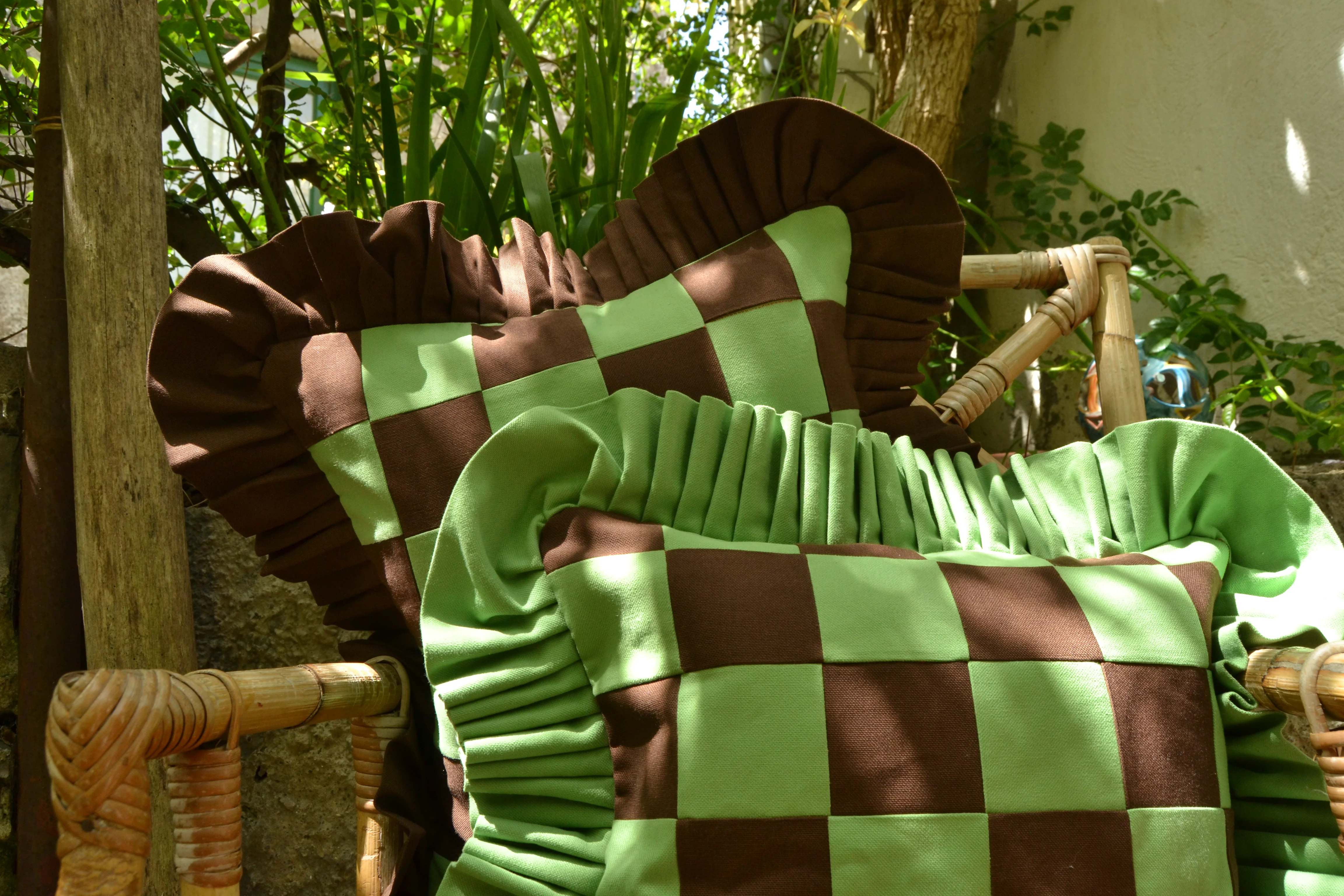 Patchwork with Ruffle: Dark Brown & Light Green - Image 10