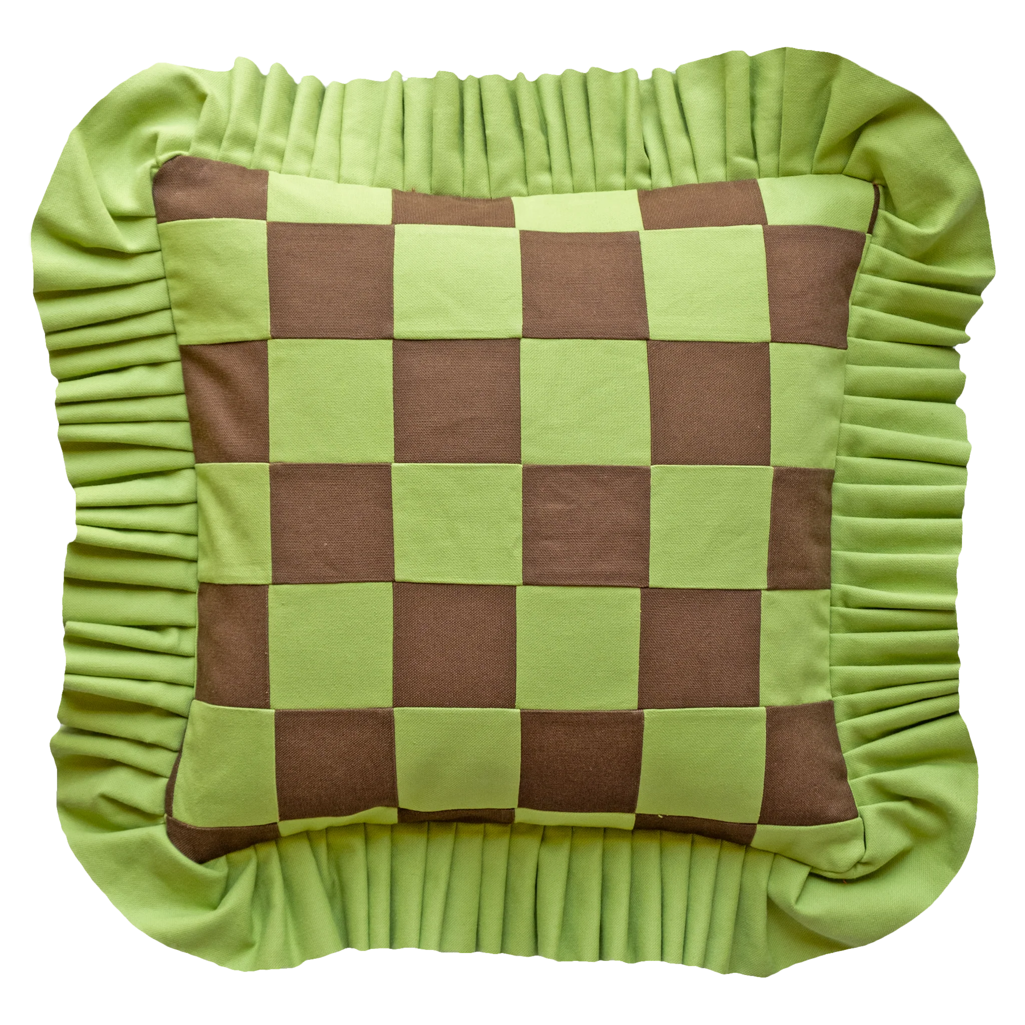 Patchwork with Ruffle: Dark Brown & Light Green - Image 13