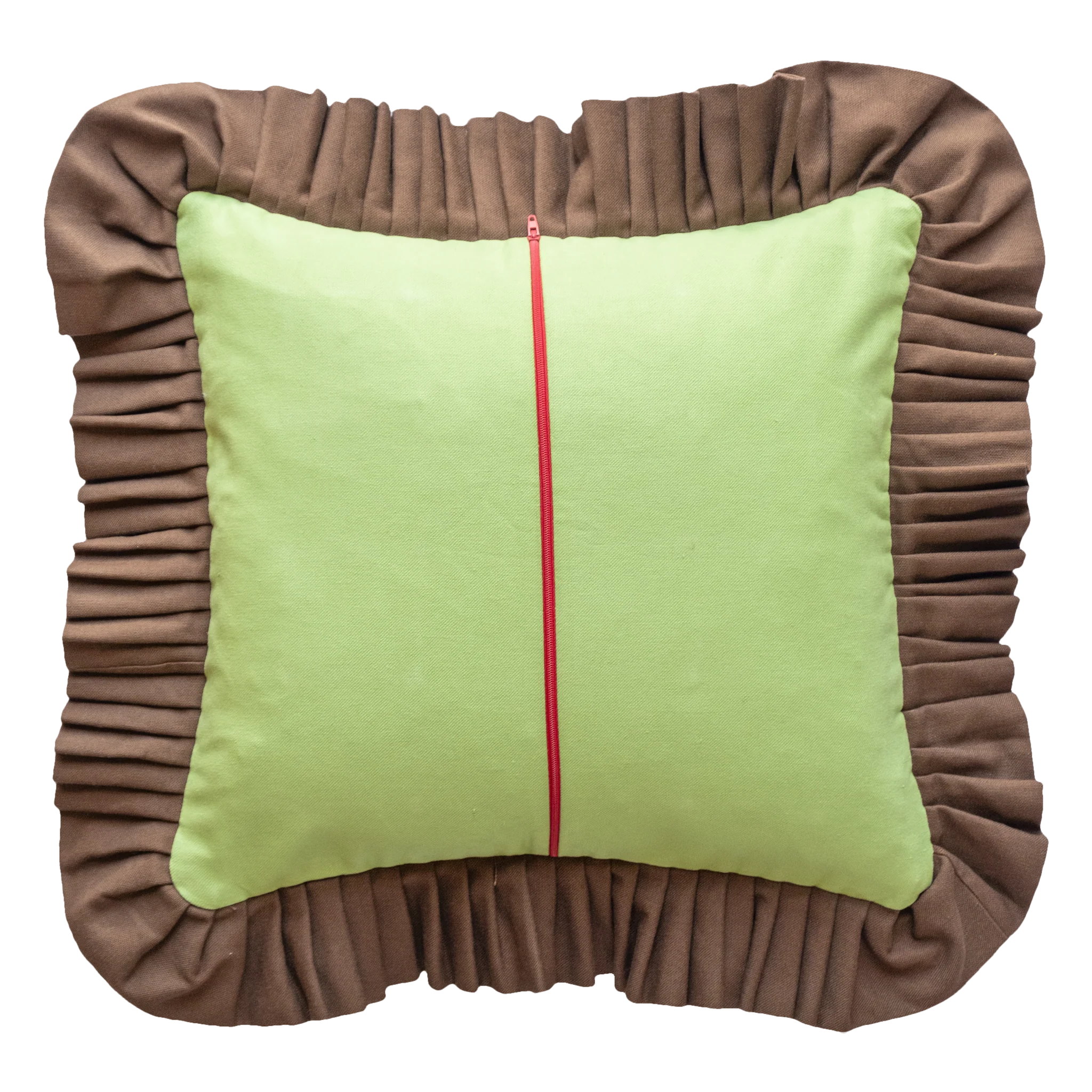 Patchwork with Ruffle: Dark Brown & Light Green - Image 2