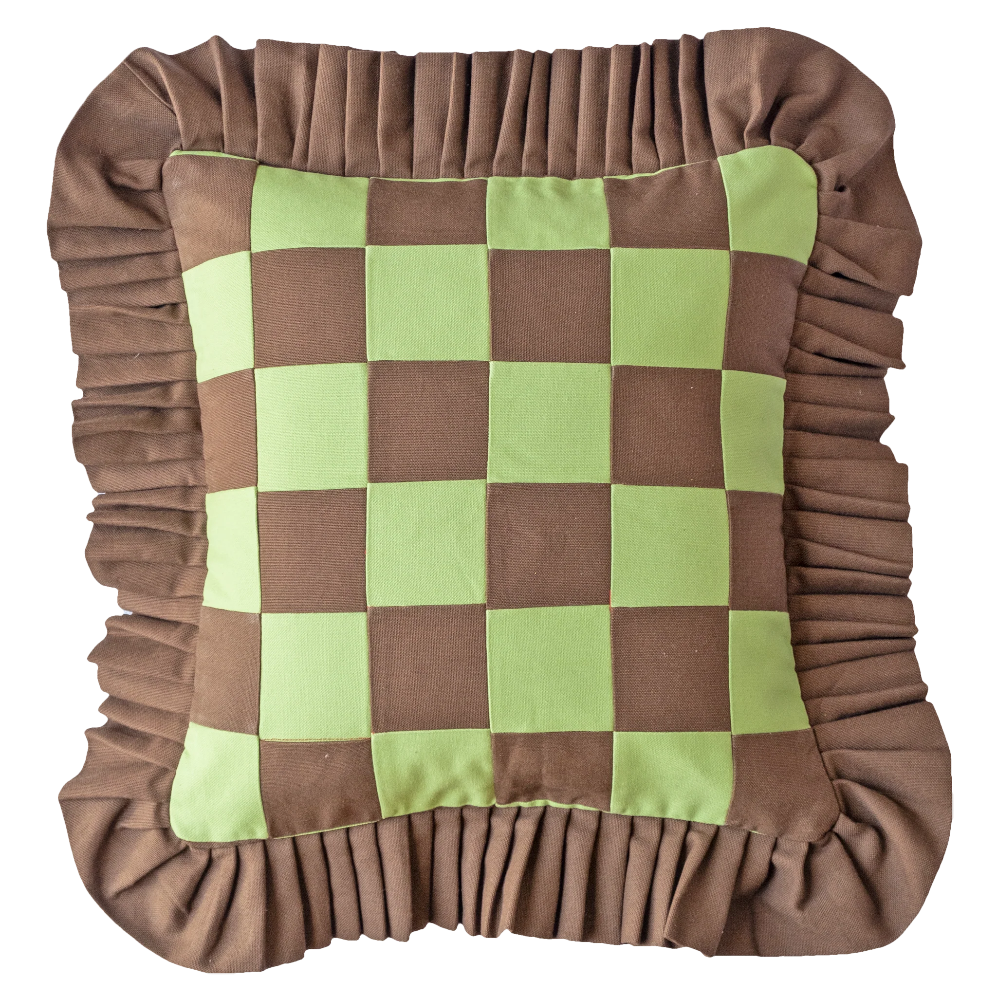 Patchwork with Ruffle: Dark Brown & Light Green - Image 7
