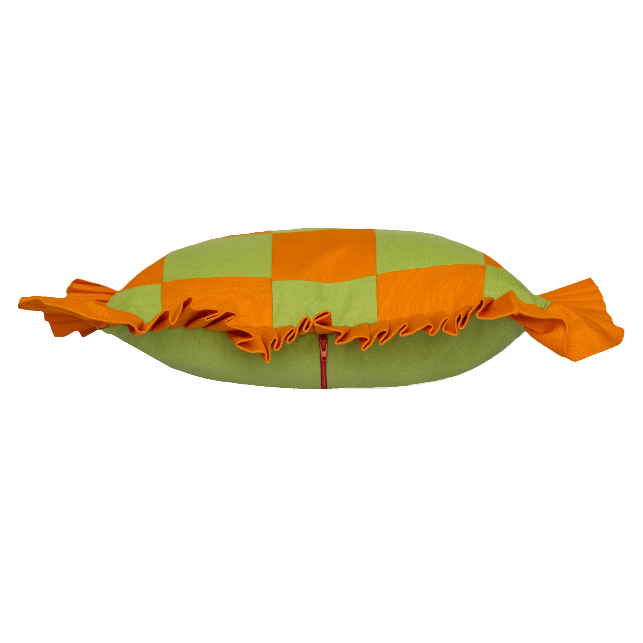 Patchwork with Ruffle: Light Green & Orange w/ orange ruffle - Image 3