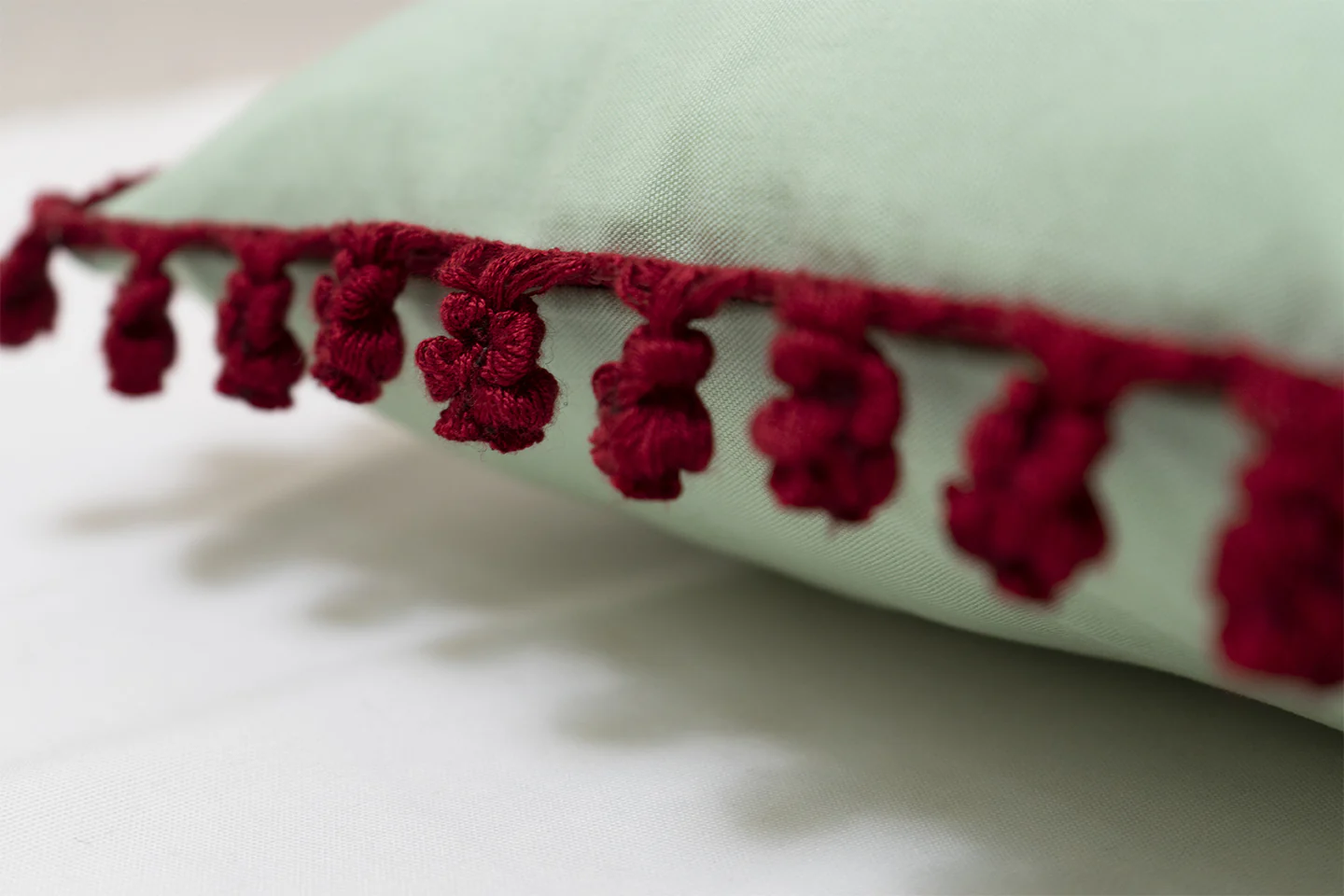 Mint Green & Red Pom Pom Trim - Image 4
