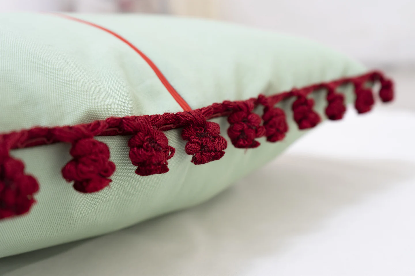 Mint Green & Red Pom Pom Trim - Image 5