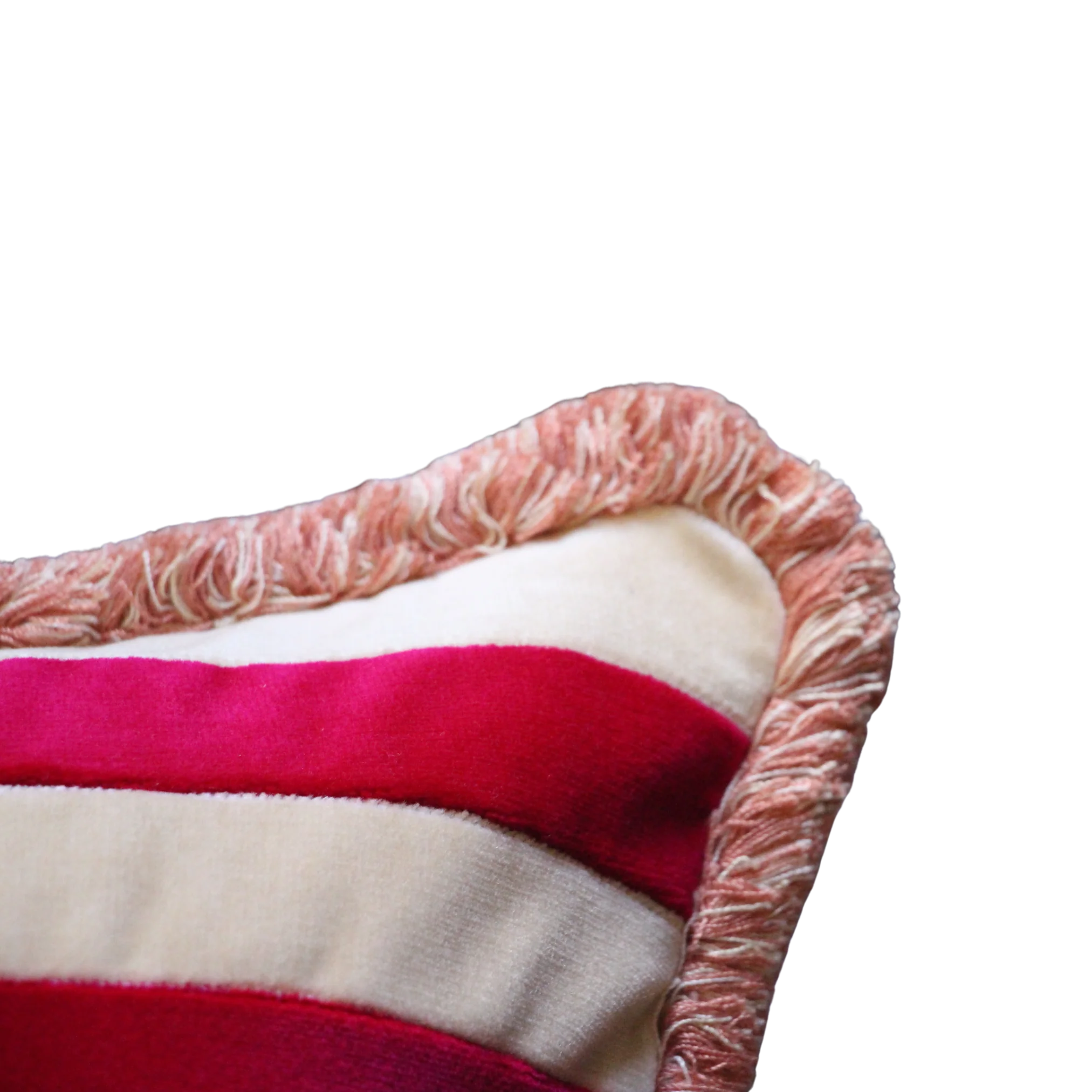 Raspberry and Creme Velvet Stripes with Pink Fringe - Image 3