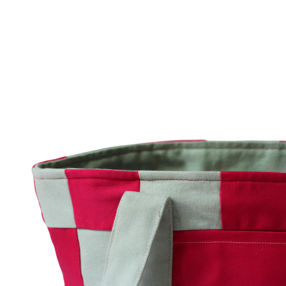 Raspberry and Mint Green Patchwork Beach Bag - Image 3