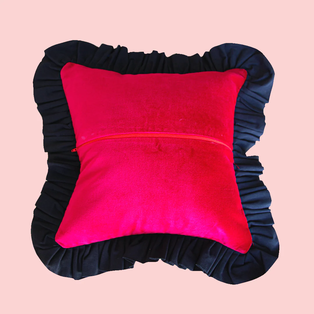 Raspberry Velvet with Navy Blue Ruffle - Image 2