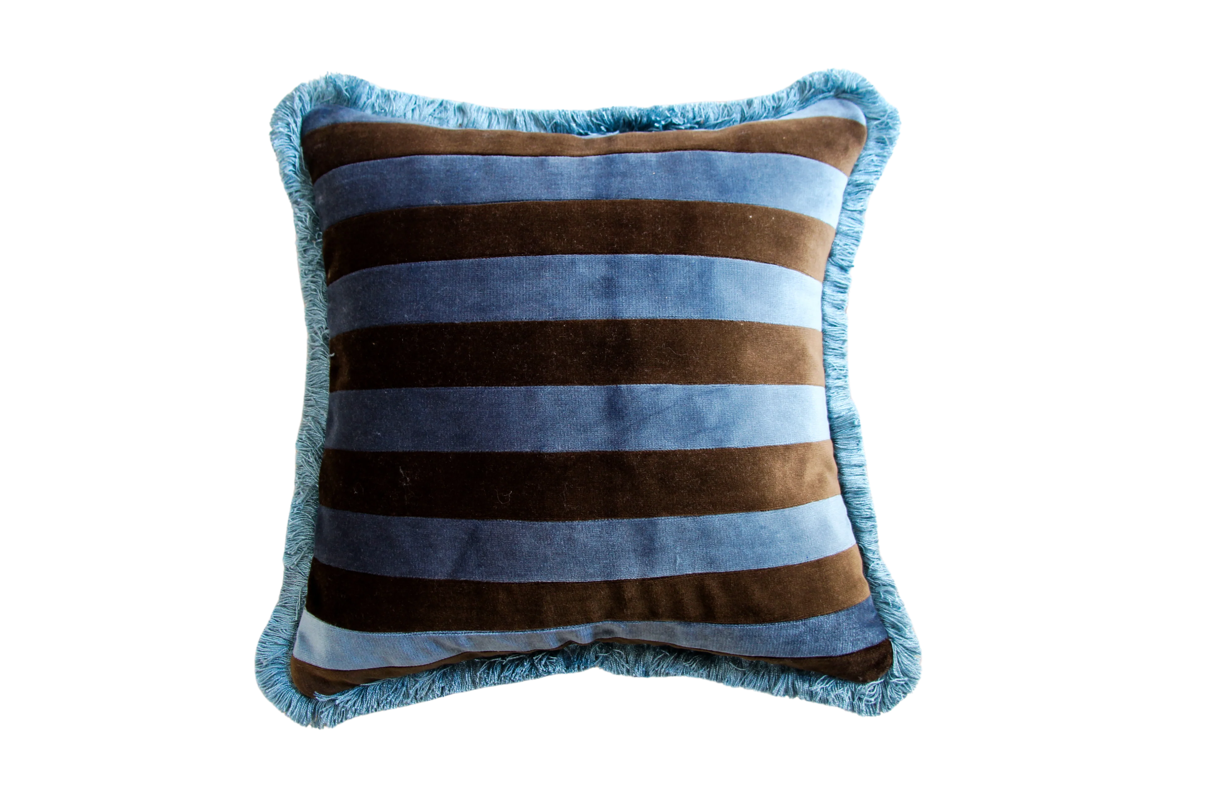 River Blue and Dark Brown Stripes Velvet with Blue Fringe