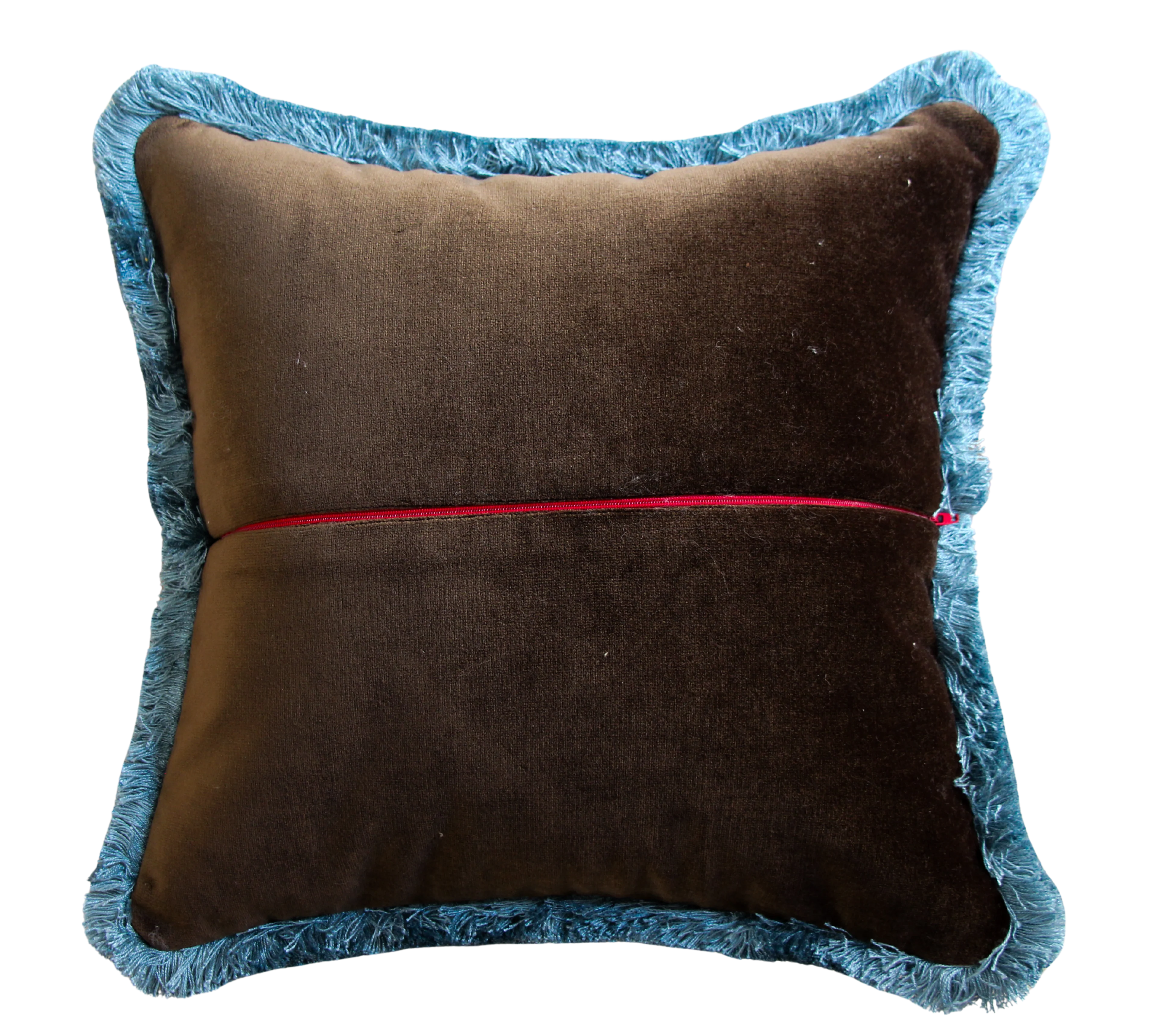 River Blue and Dark Brown Stripes Velvet with Blue Fringe - Image 2