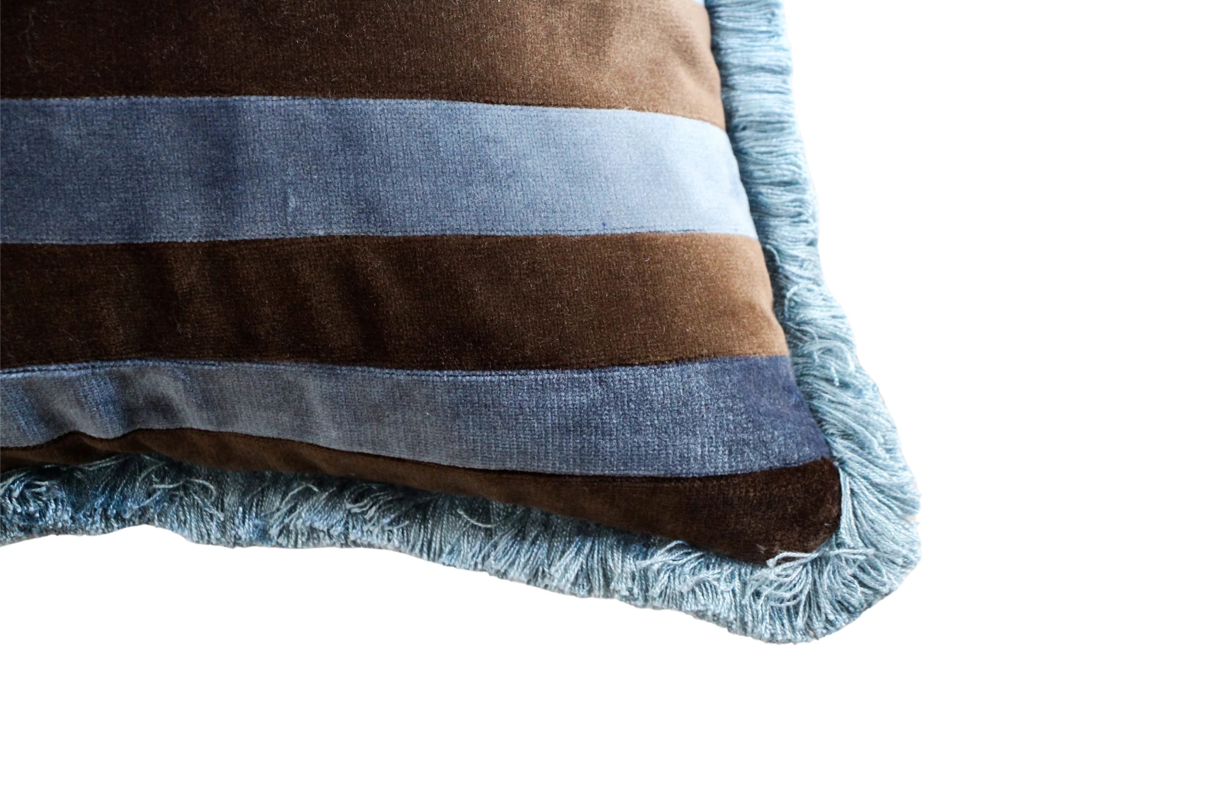 River Blue and Dark Brown Stripes Velvet with Blue Fringe - Image 3