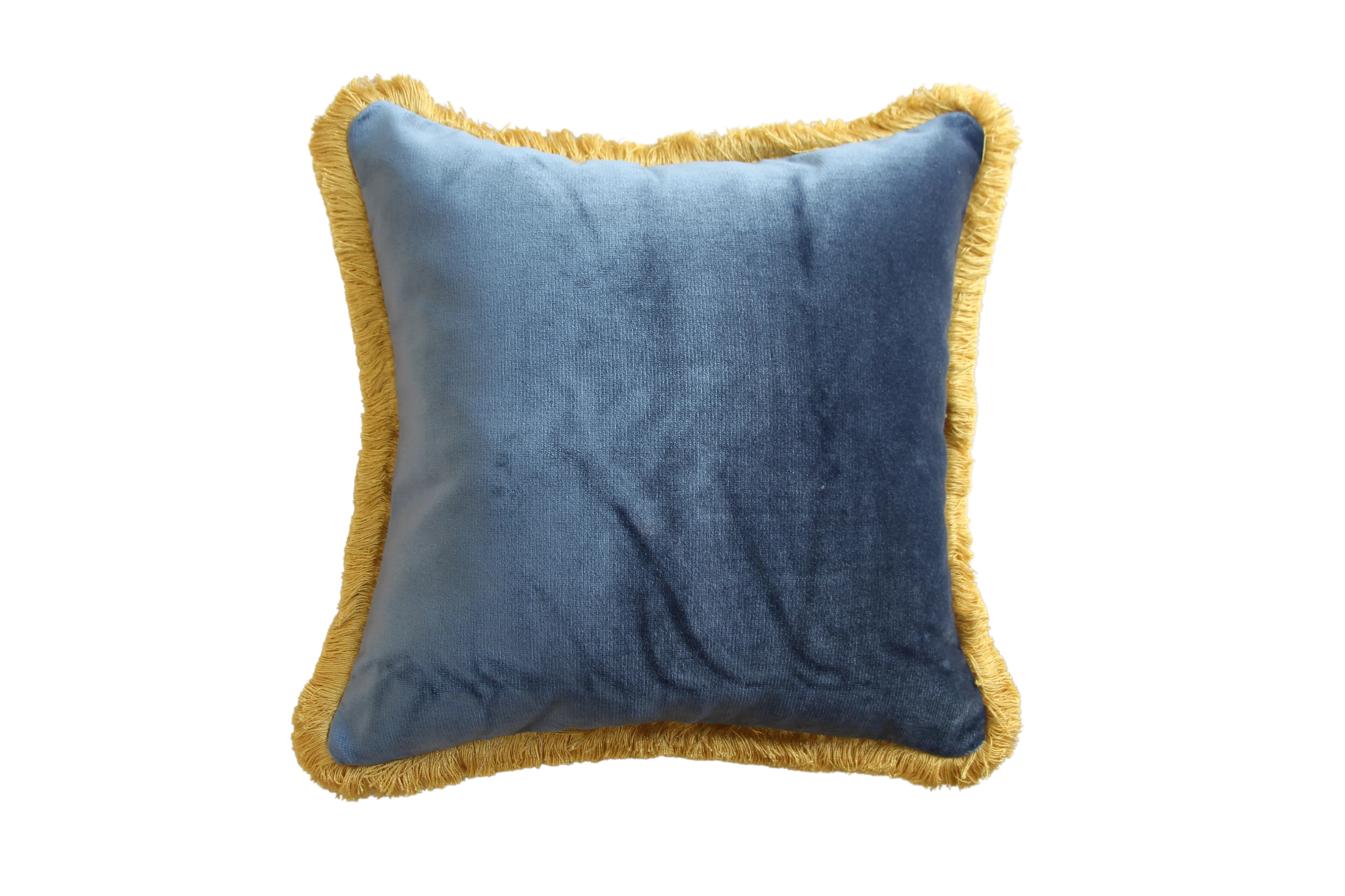 River Blue Velvet with Yellow Fringe