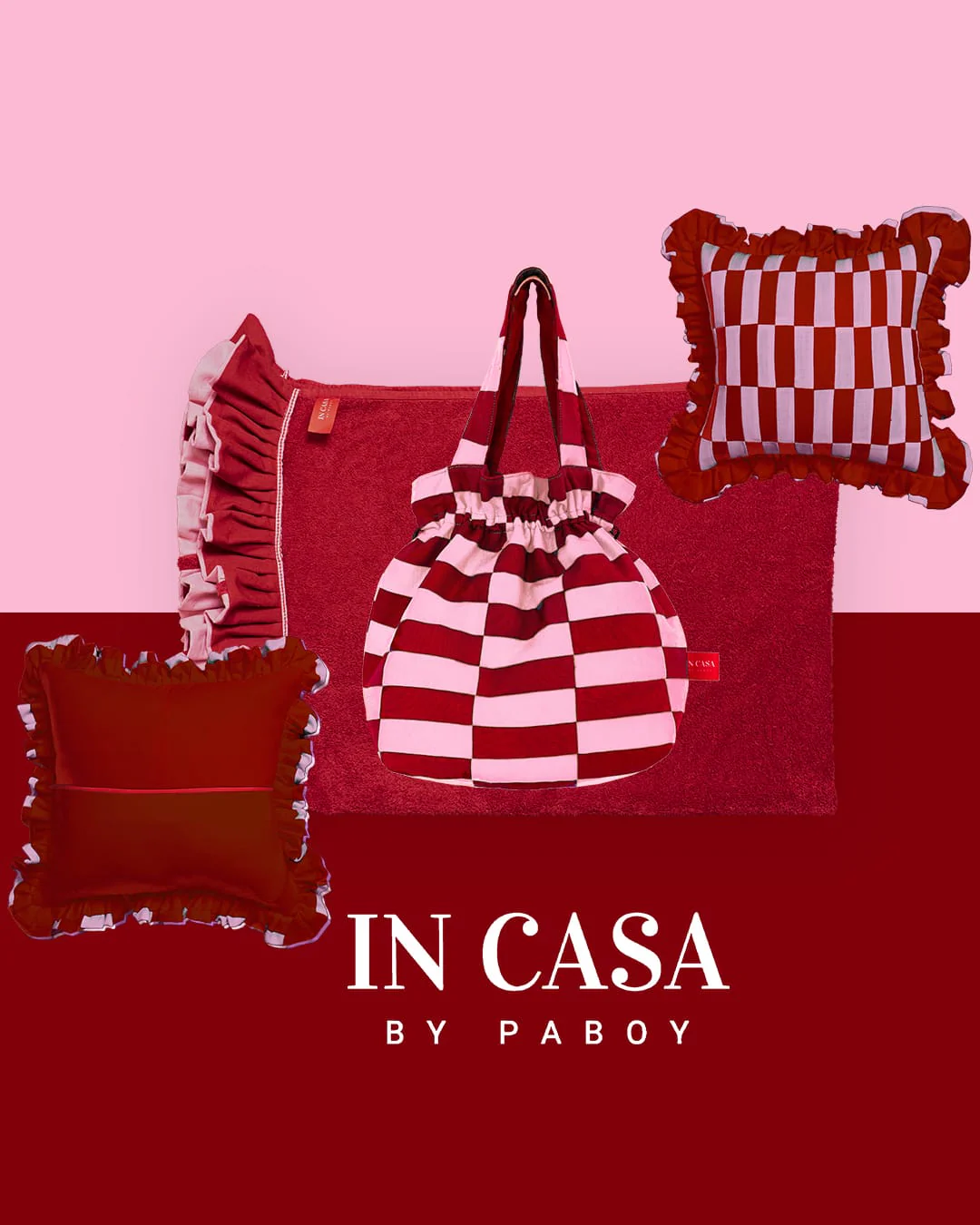 Ruffle Beach Towel:  Wine Red & Rose Pink - Image 4
