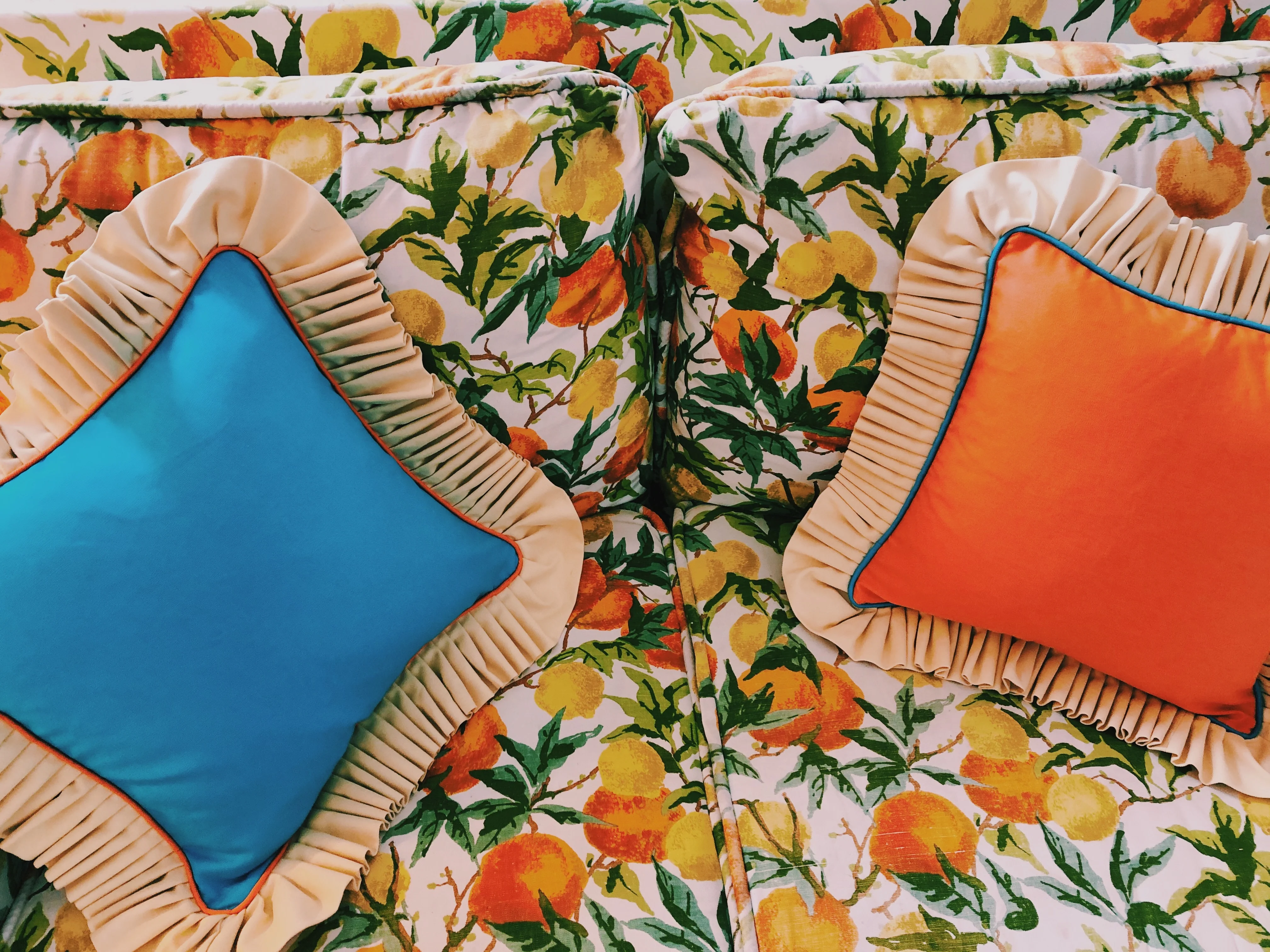 Ruffle w/ Piping: Orange w/ Sandy yellow Ruffle and Blue dodger piping - Image 4