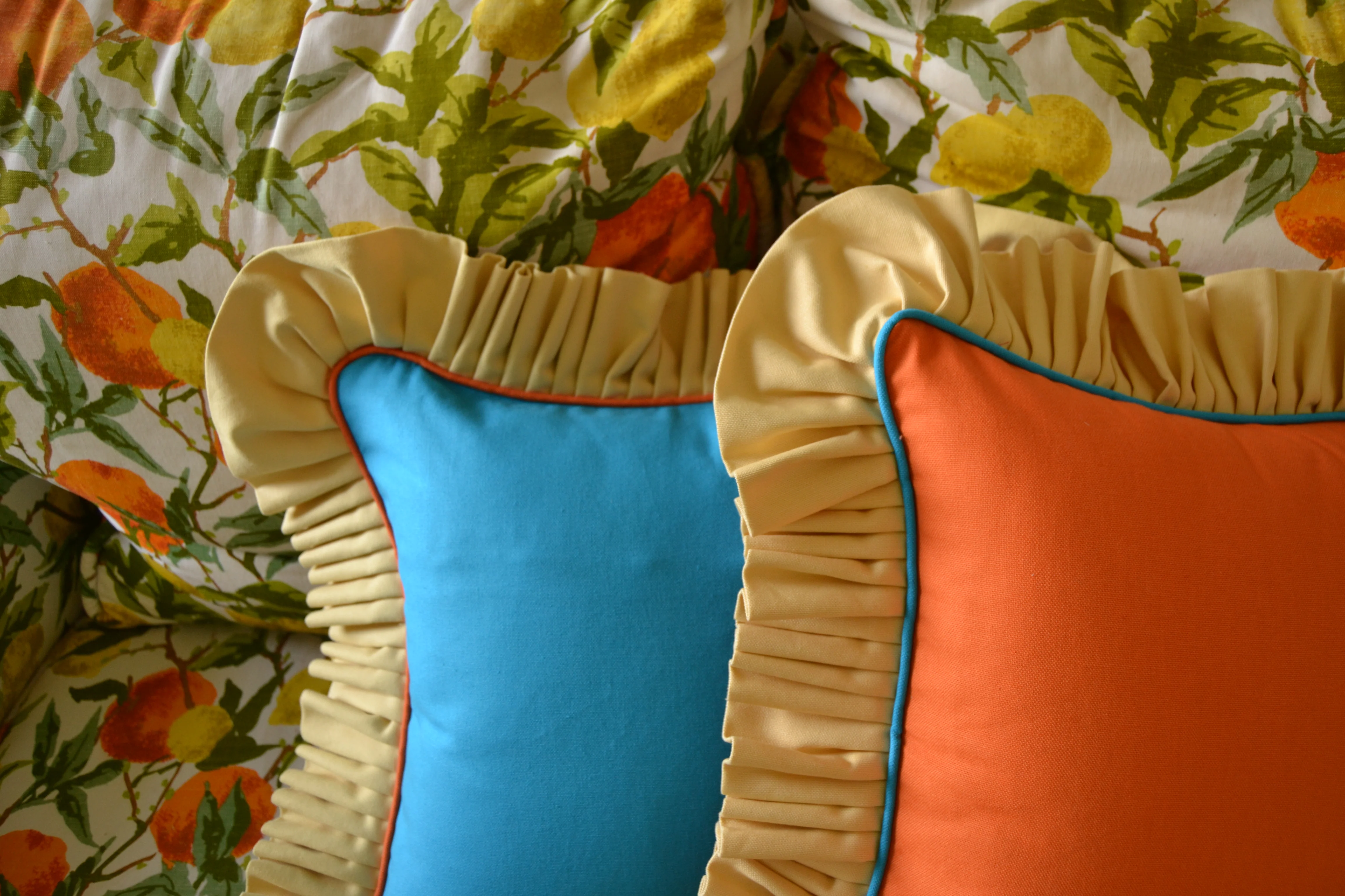 Ruffle w/ Piping: Orange w/ Sandy yellow Ruffle and Blue dodger piping - Image 5