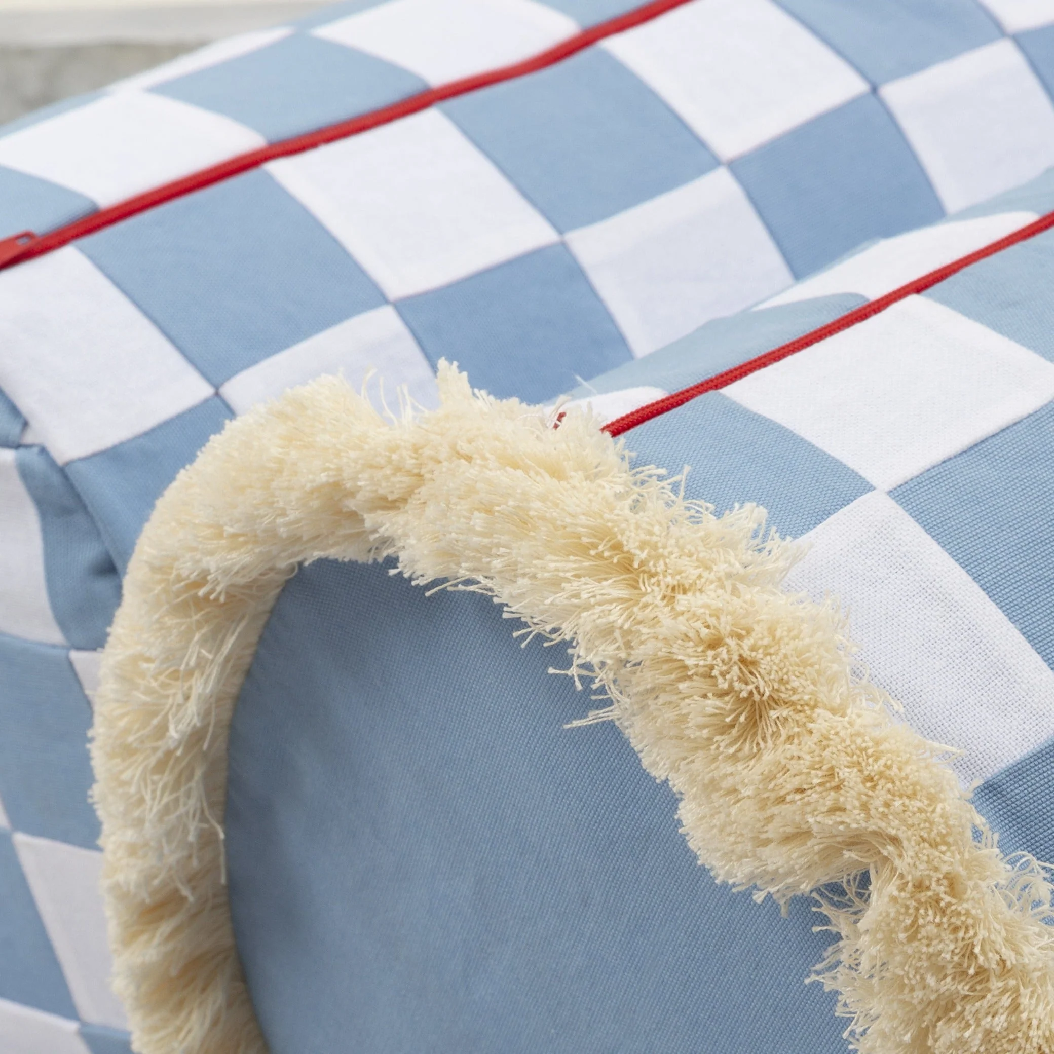 Big Blue and White Checkerboard with Cream Fringe - Image 3