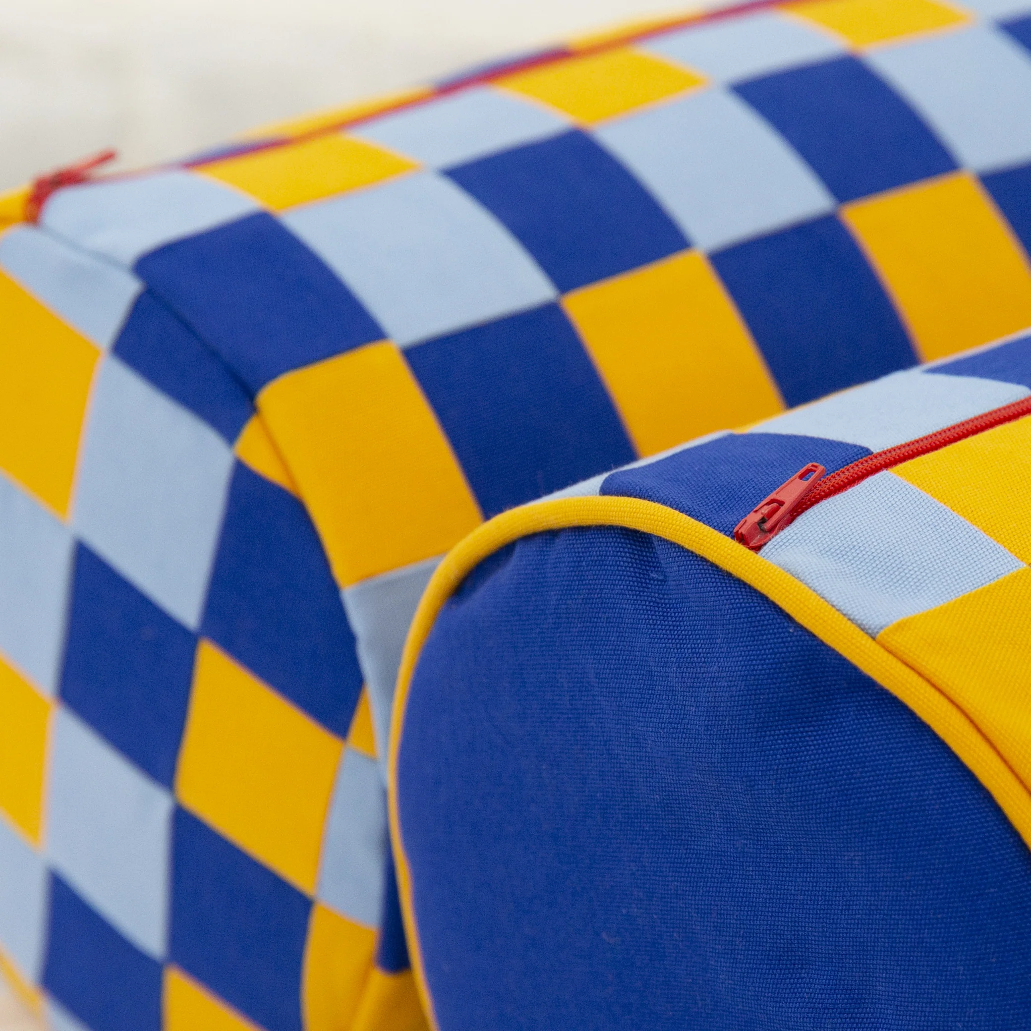 Big Blue, Beach Blue and Sandy Yellow Checkerboard w/ Blue Ends - Image 2