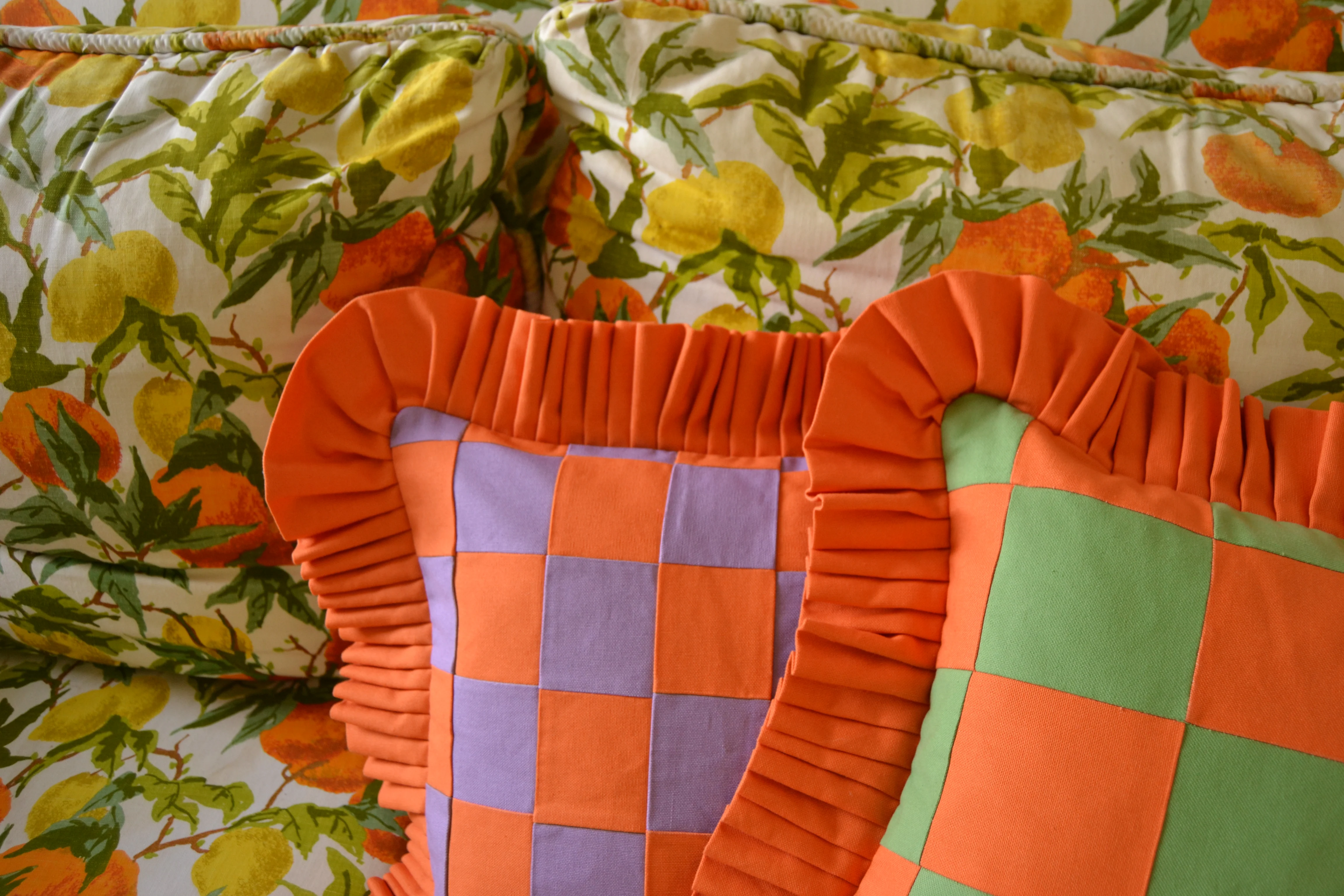 Patchwork with Ruffle: Orange & Liliac w/ Orange ruffle - Image 4
