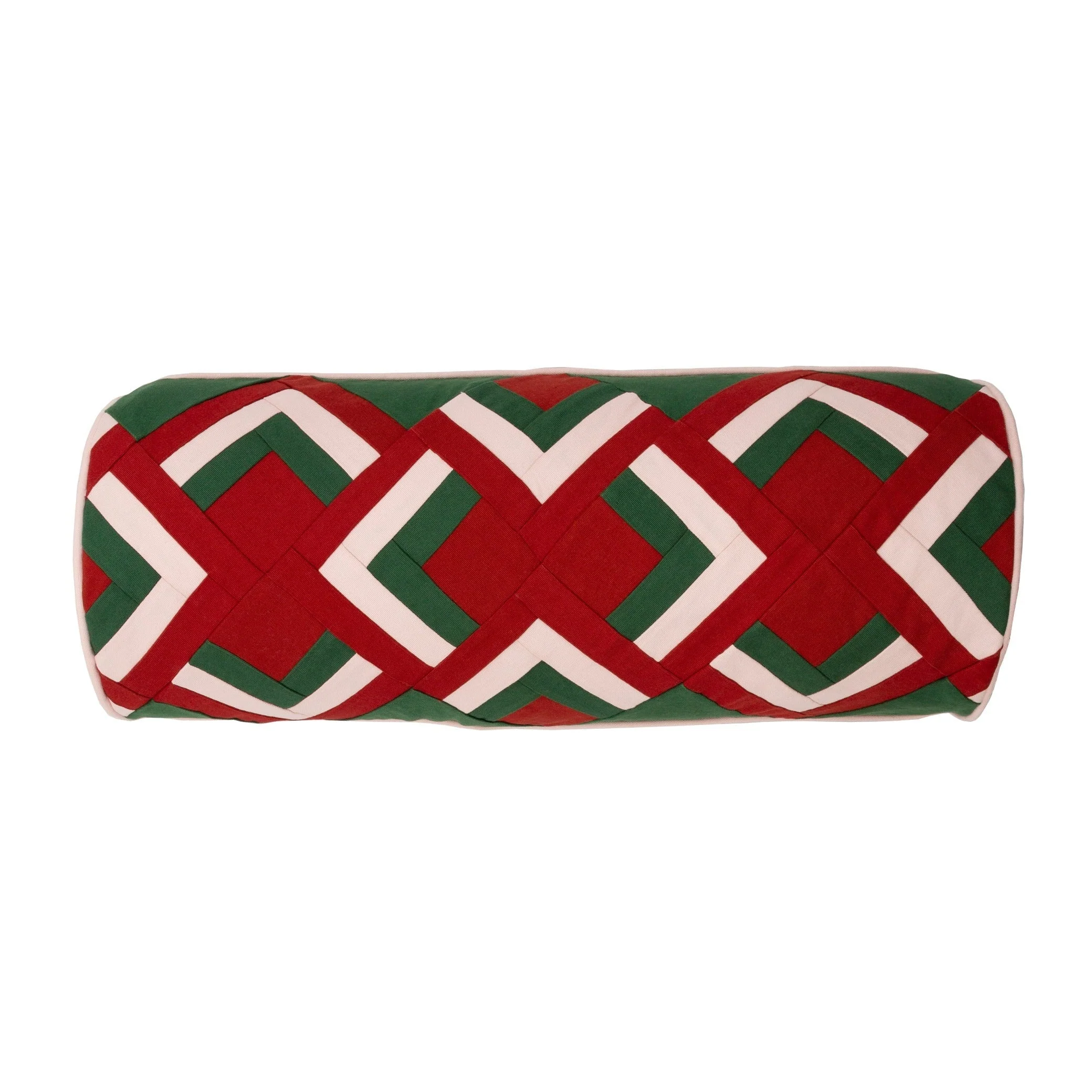 Special Patchwork Bolster with Pink Piping and Patchwork Ends - Image 3