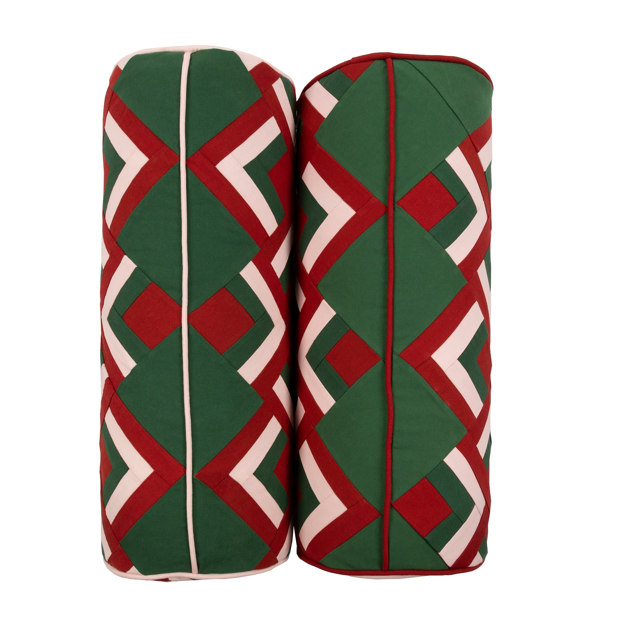 Special Patchwork Bolster with Pink Piping and Patchwork Ends - Image 4