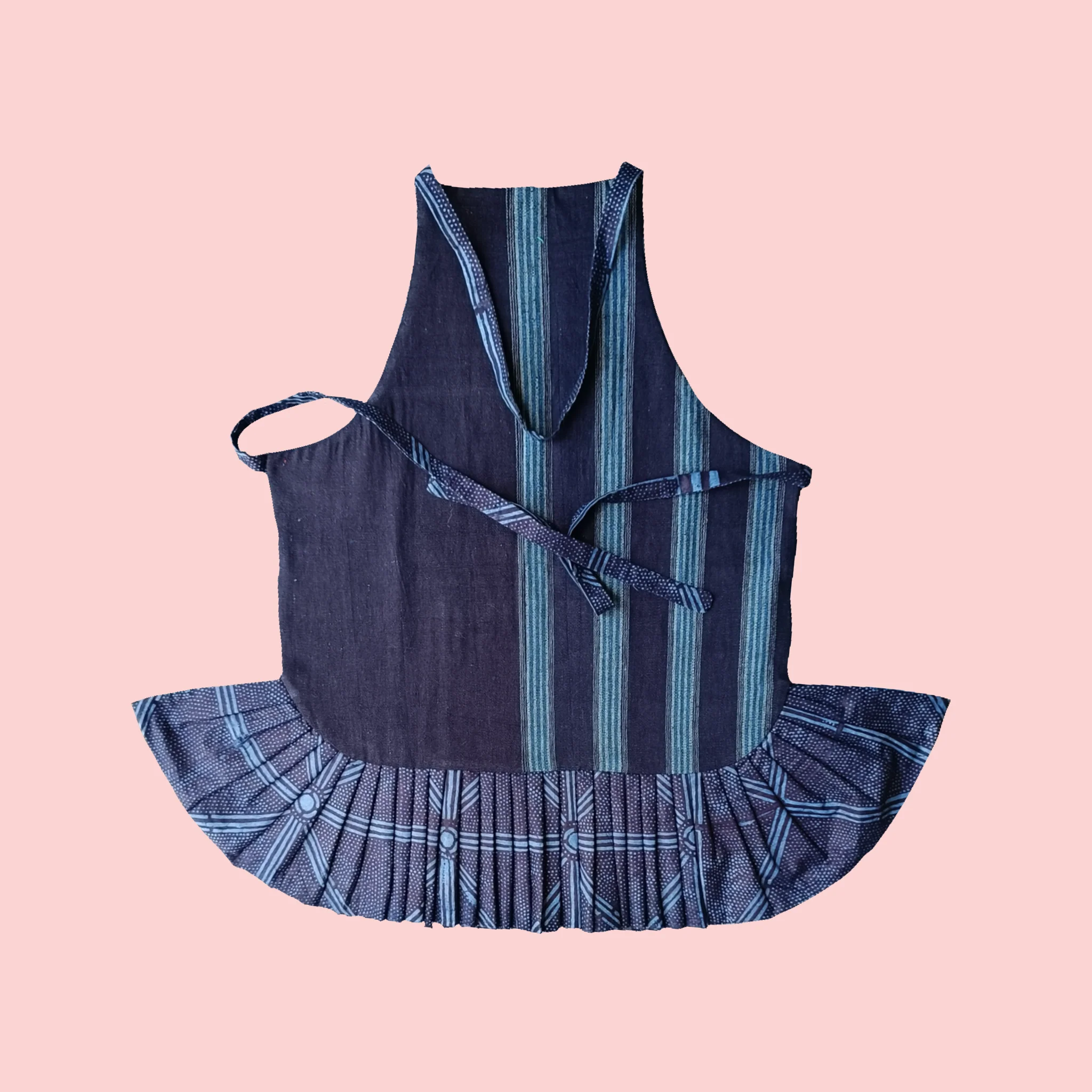 Special African Fabric with Dodger Blue Stripe with Dodger Blue Ruffle Apron - Image 3