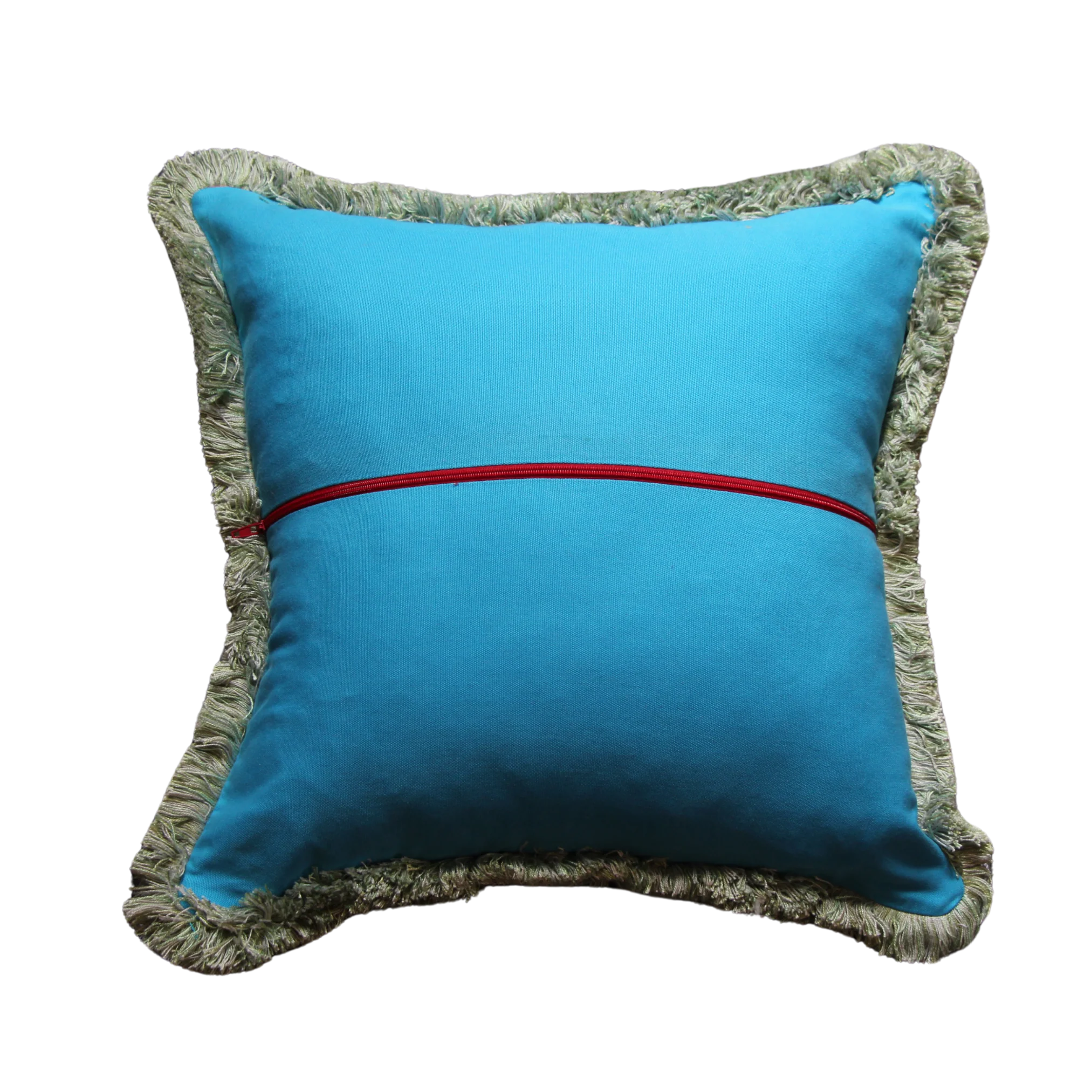 Dodger Blue and Flowers Pattern with Green Fringe - Image 2