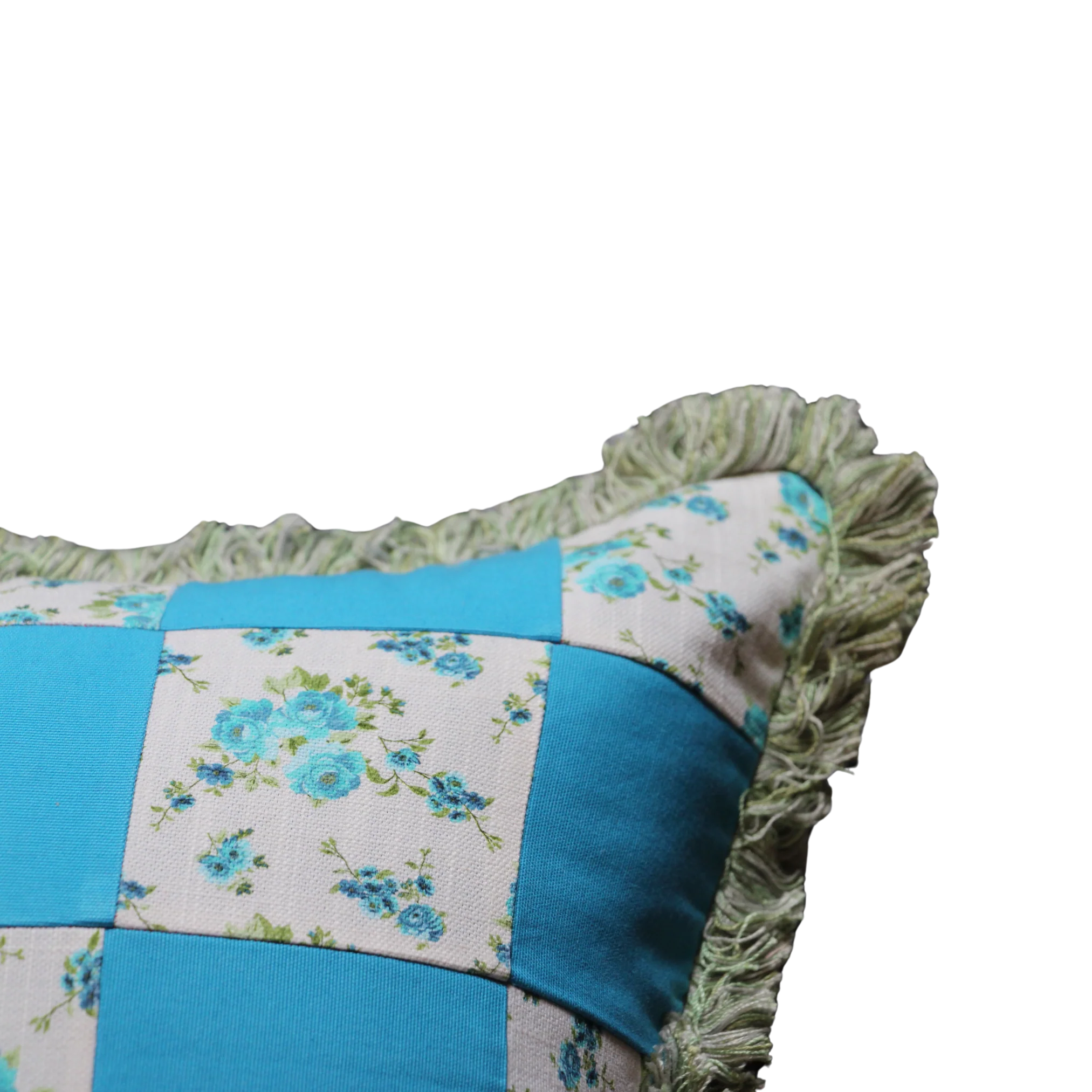 Dodger Blue and Flowers Pattern with Green Fringe - Image 3