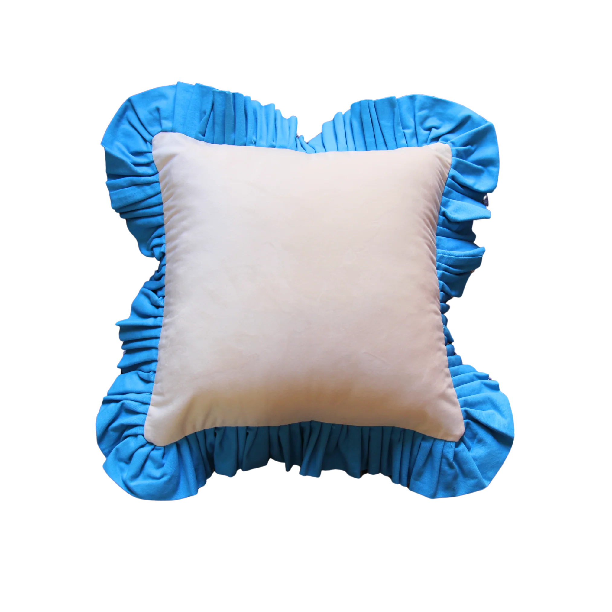 White Velvet with Dodger Blue Ruffle