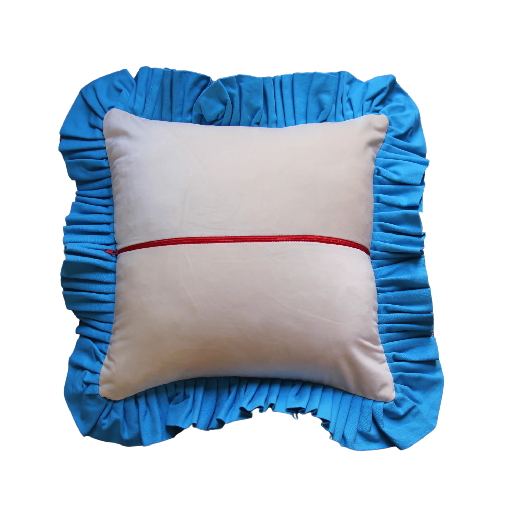 White Velvet with Dodger Blue Ruffle - Image 2