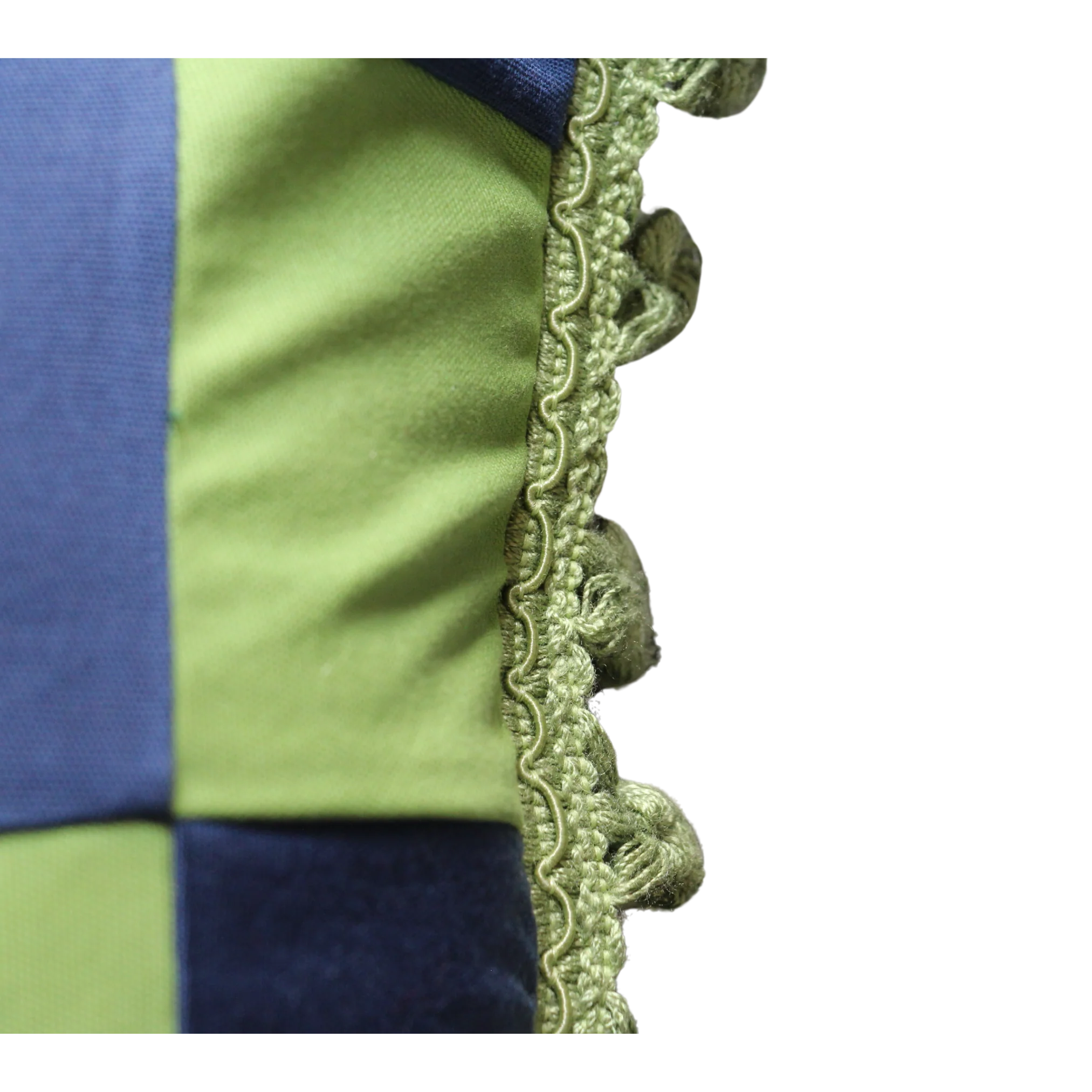 Light Green and Navy Blue Patchwork with Green Pompom - Image 3
