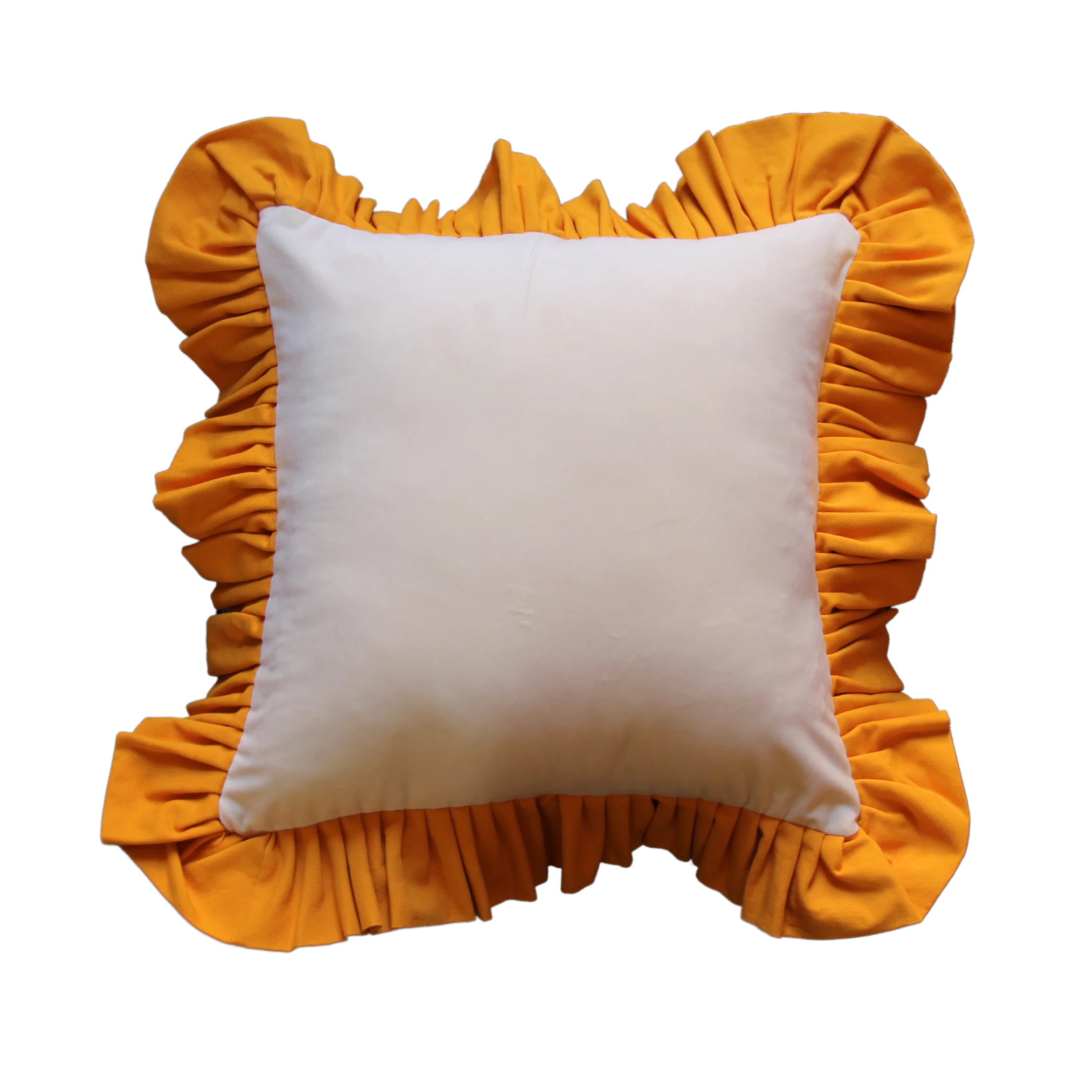 White Velvet with Mustard Yellow Ruffle